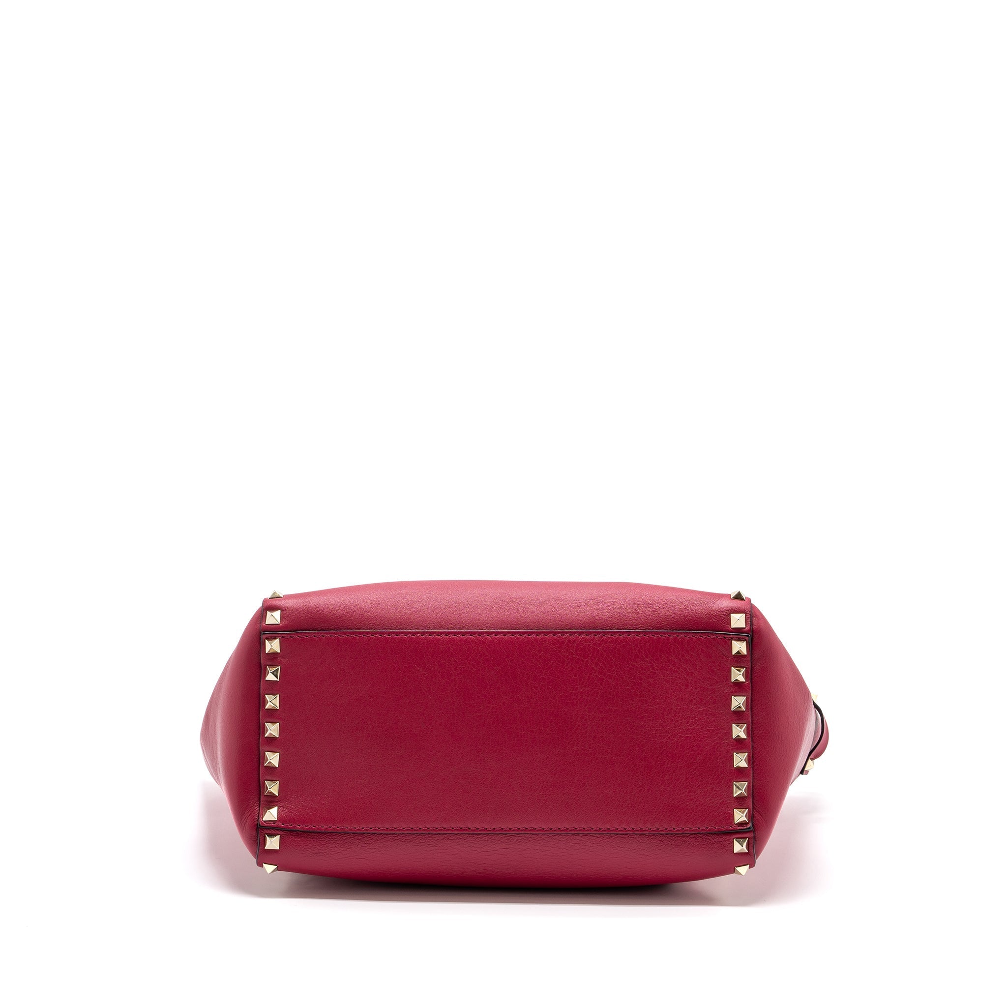 VALENTINO MEDIUM ROCKSTUD DOUBLE HANDLE TOP BAG CALFSKIN PINK LGHW