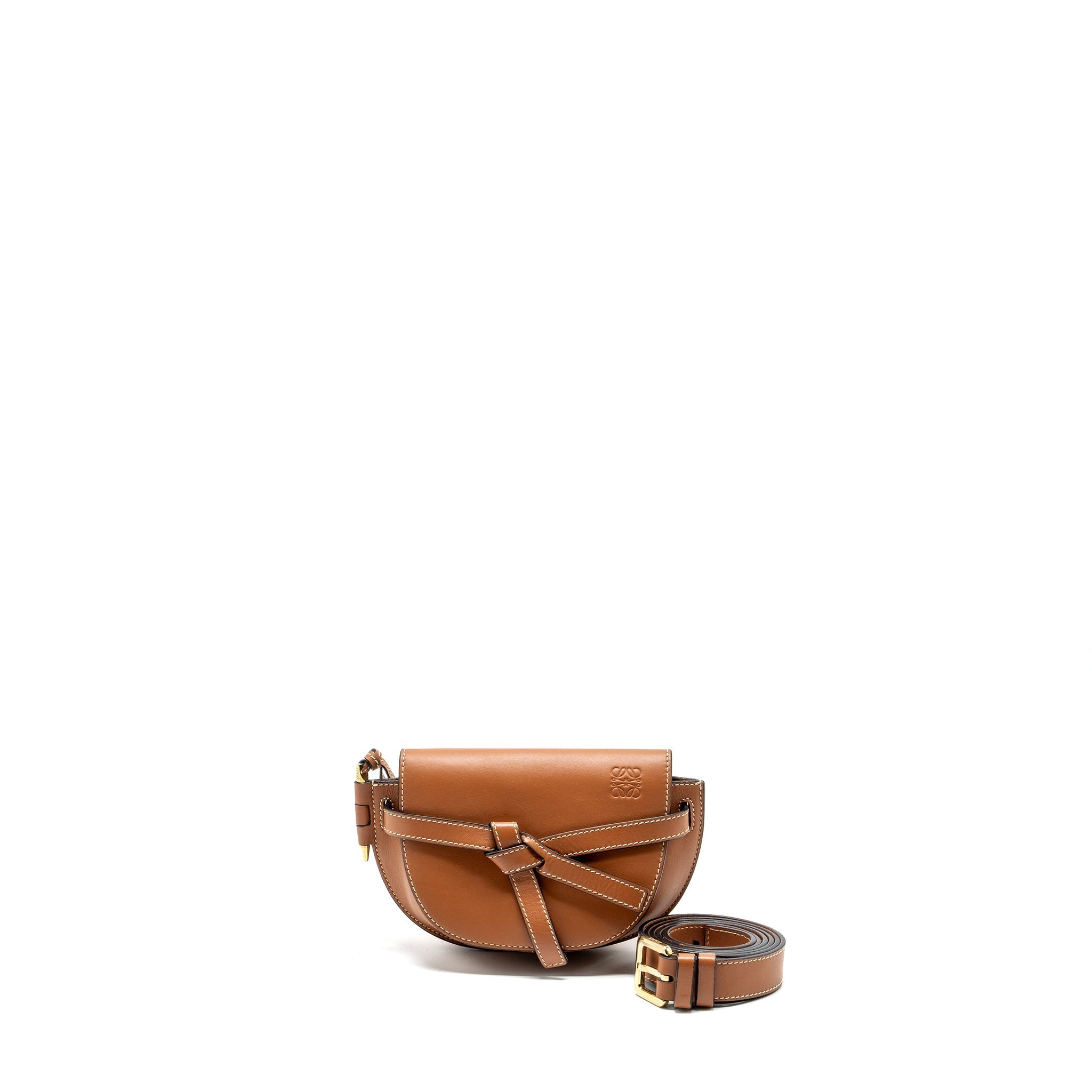 LOEWE MINI GATE BELT BAG CALFSKIN TAN GHW