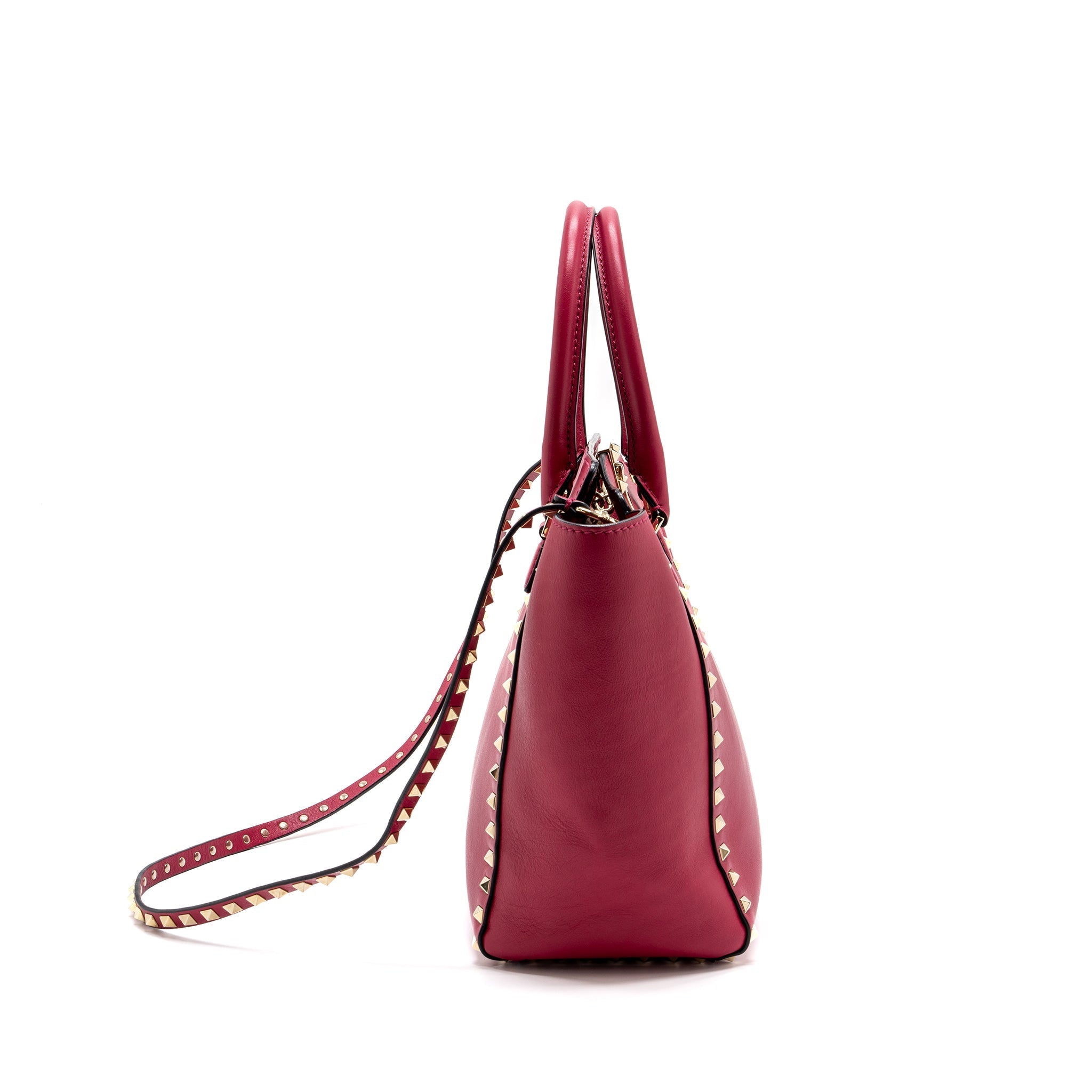 VALENTINO MEDIUM ROCKSTUD DOUBLE HANDLE TOP BAG CALFSKIN PINK LGHW