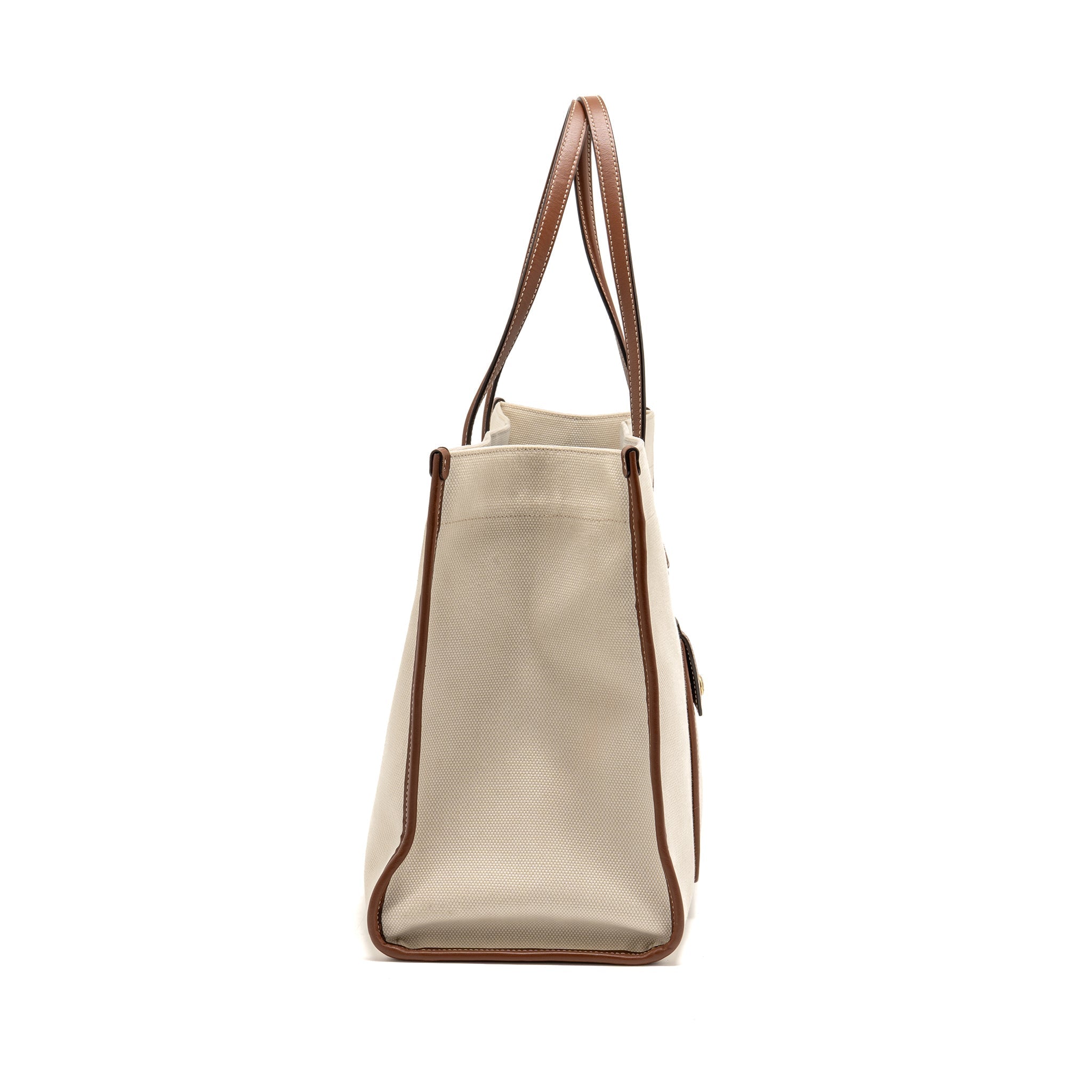 BURBERRY MEDIUM FREYA TOTE CANVAS/LEATHER NATURAL/TAN GHW