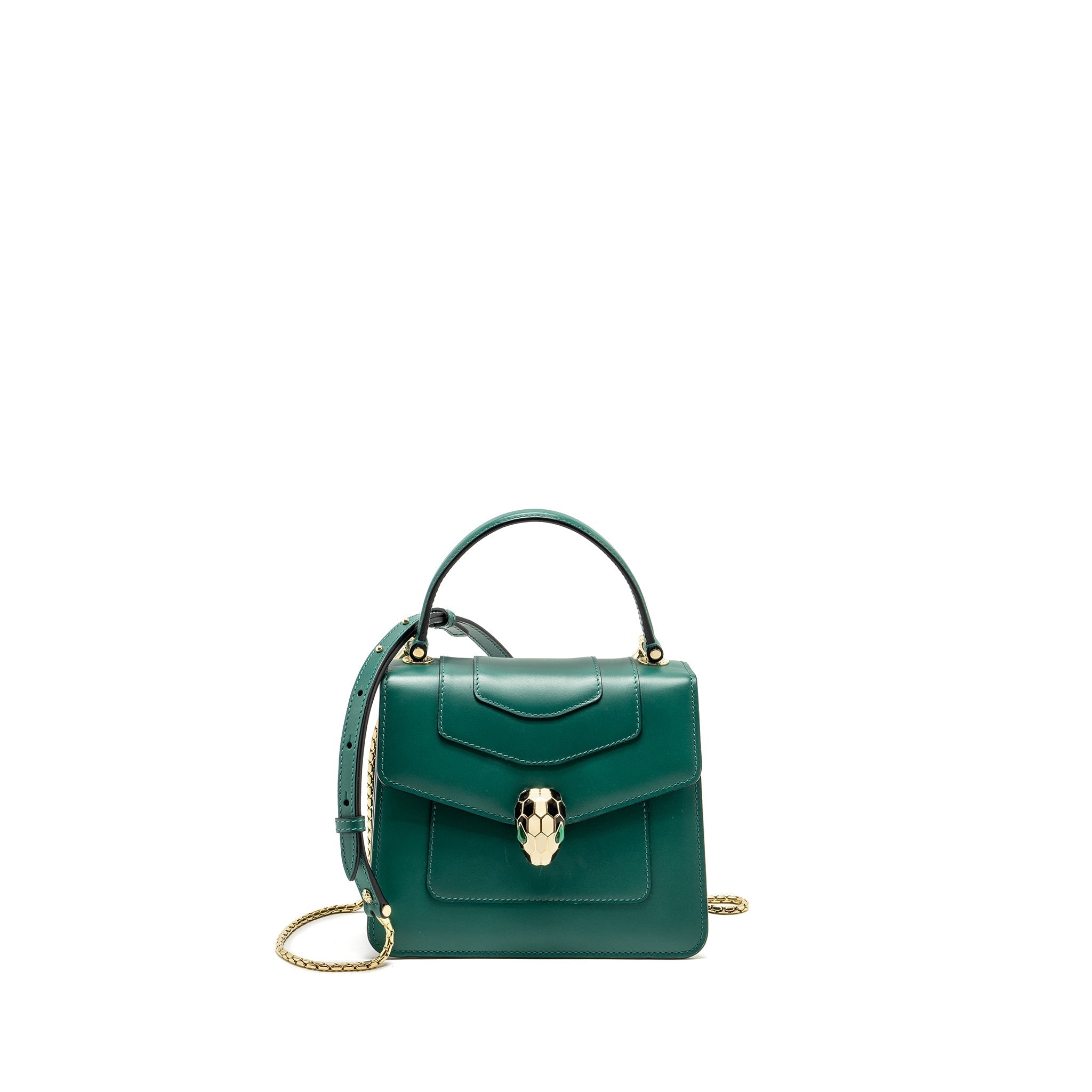 BVLGARI SERPENTI FOREVER TOP HANDLE CALFSKIN GREEN GHW