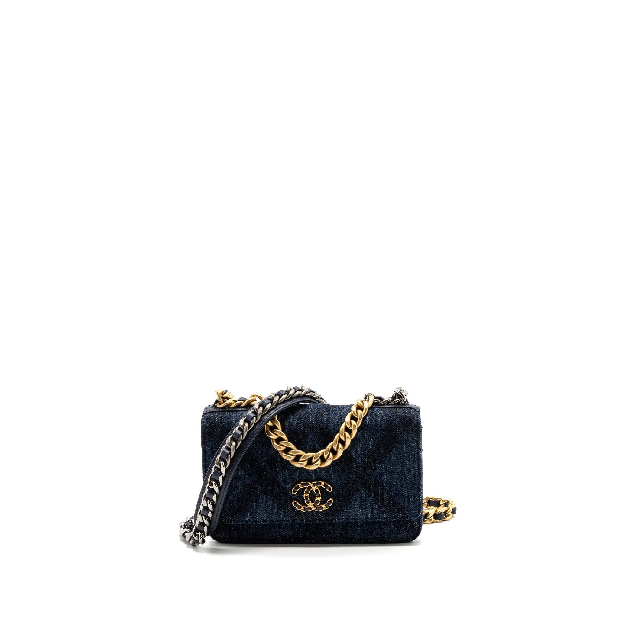 CHANEL 19 WALLET ON CHAIN LIMITED DENIM DARK BLUE MULTICOLOUR HARDWARE (MICROCHIP)