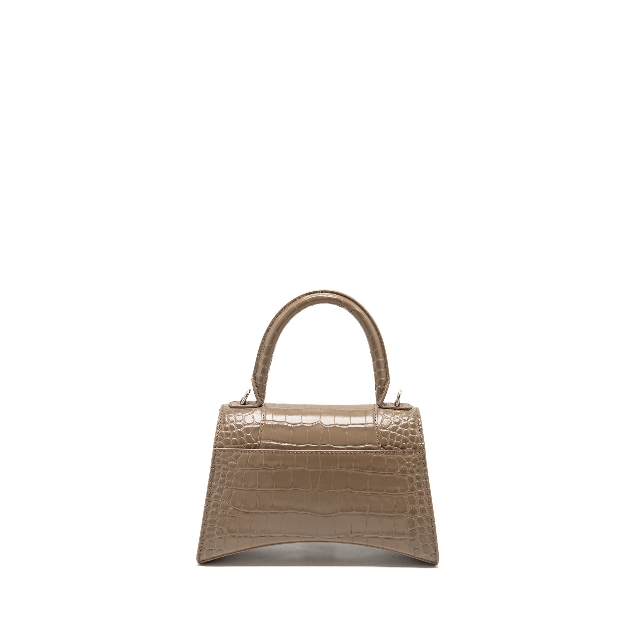 BALENCIAGA SMALL HOURGLASS BAG CROC-EMBOSSED CALFSKIN DARK BEIGE SHW