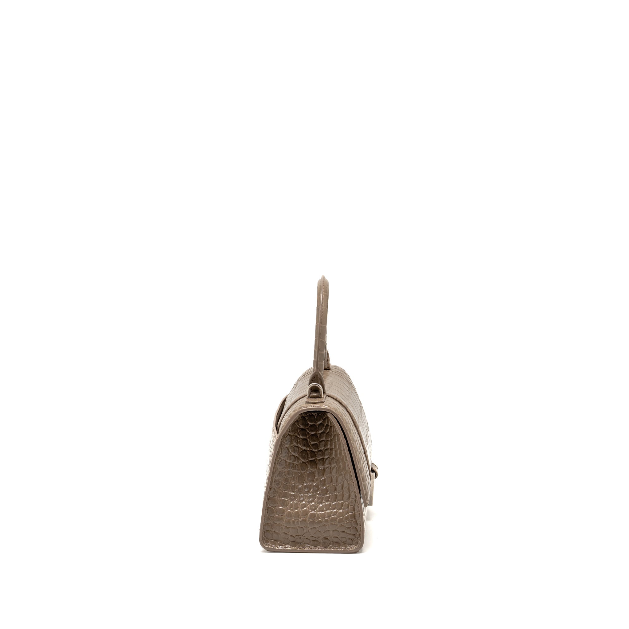 BALENCIAGA SMALL HOURGLASS BAG CROC-EMBOSSED CALFSKIN DARK BEIGE SHW
