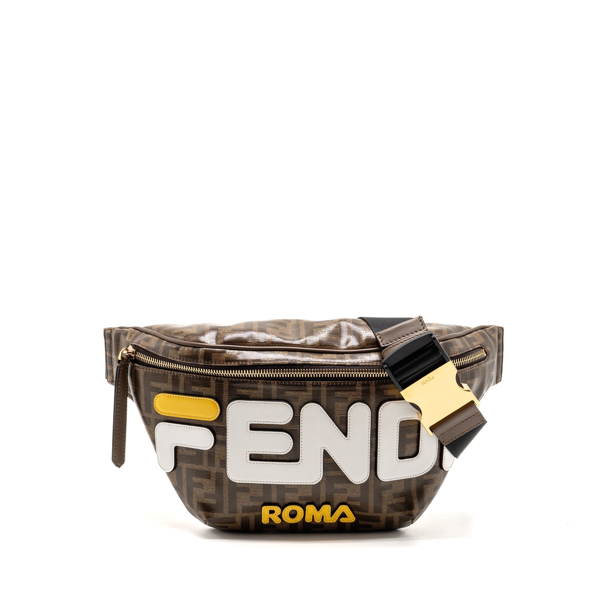 FENDI ROMA FENDI WAIST BAG FF CANVAS BROWN GHW