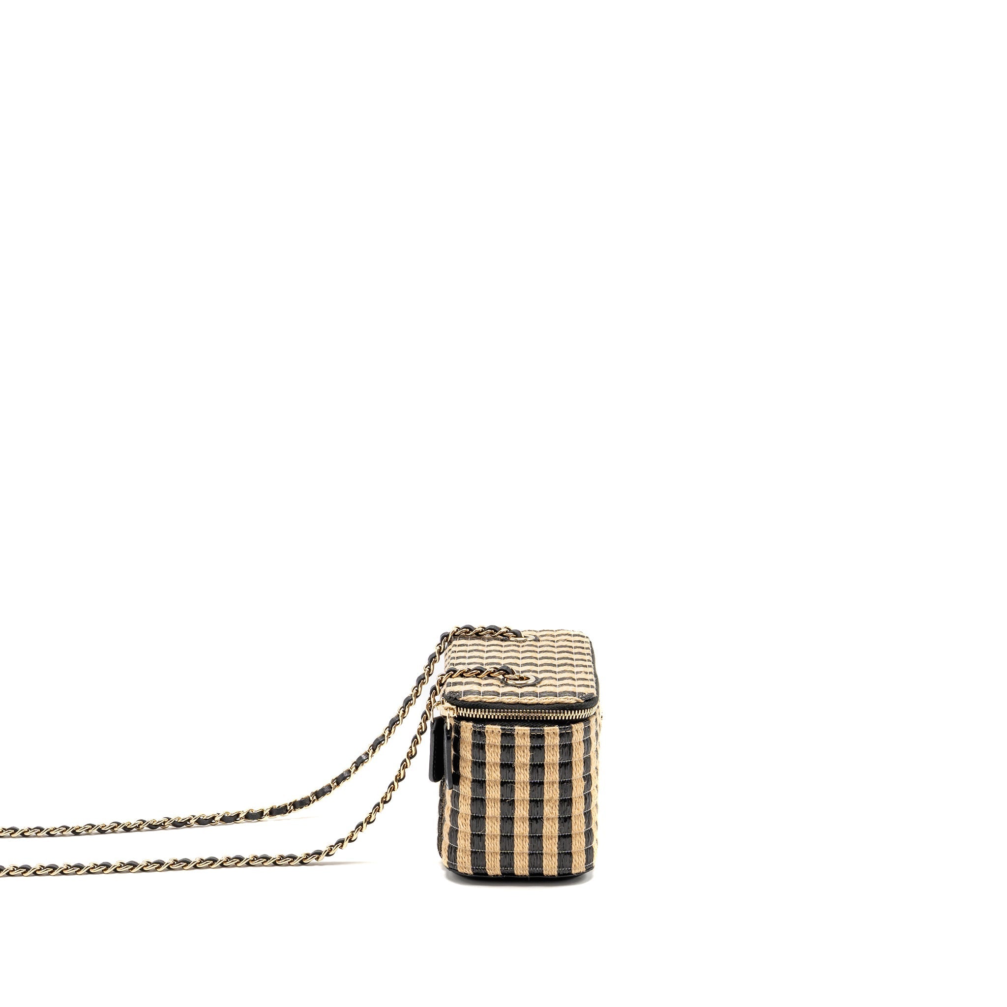 CHANEL LONG VANITY CASE BAG RAFFIA/CALFSKIN BLACK/BEIGE LGHW