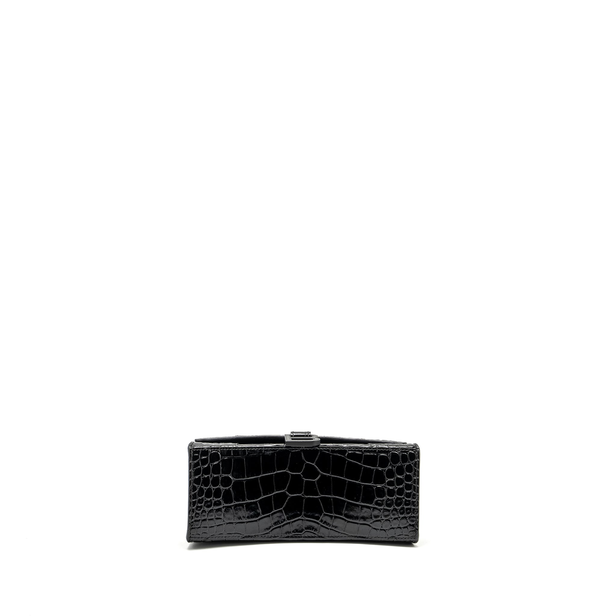 BALENCIAGA HOURGLASS S CROC-EMBOSSED CALFSKIN SO BLACK