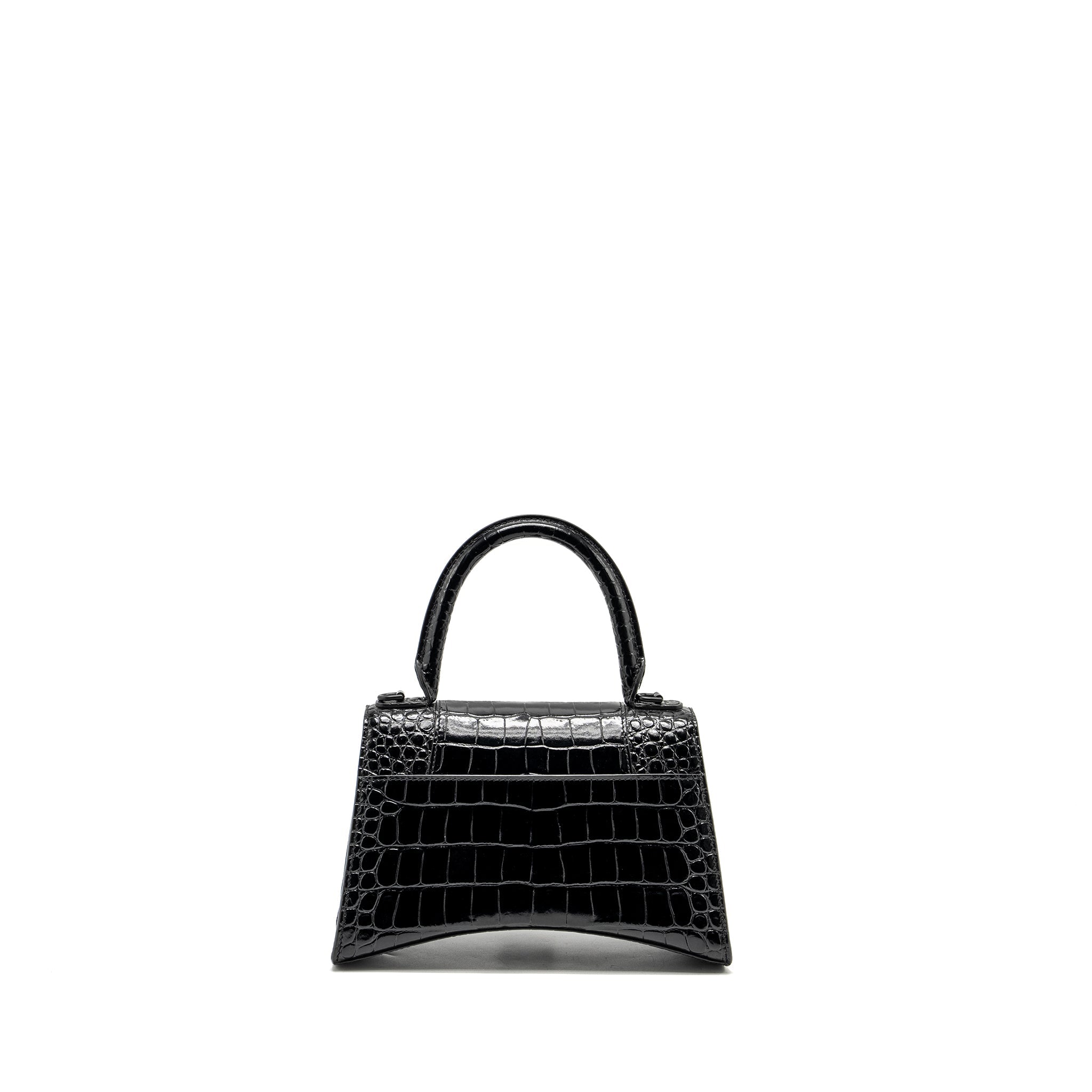 BALENCIAGA HOURGLASS S CROC-EMBOSSED CALFSKIN SO BLACK