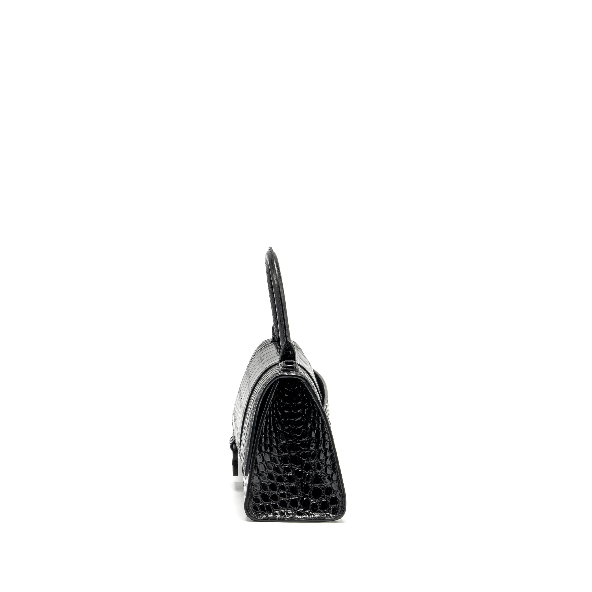 BALENCIAGA HOURGLASS S CROC-EMBOSSED CALFSKIN SO BLACK