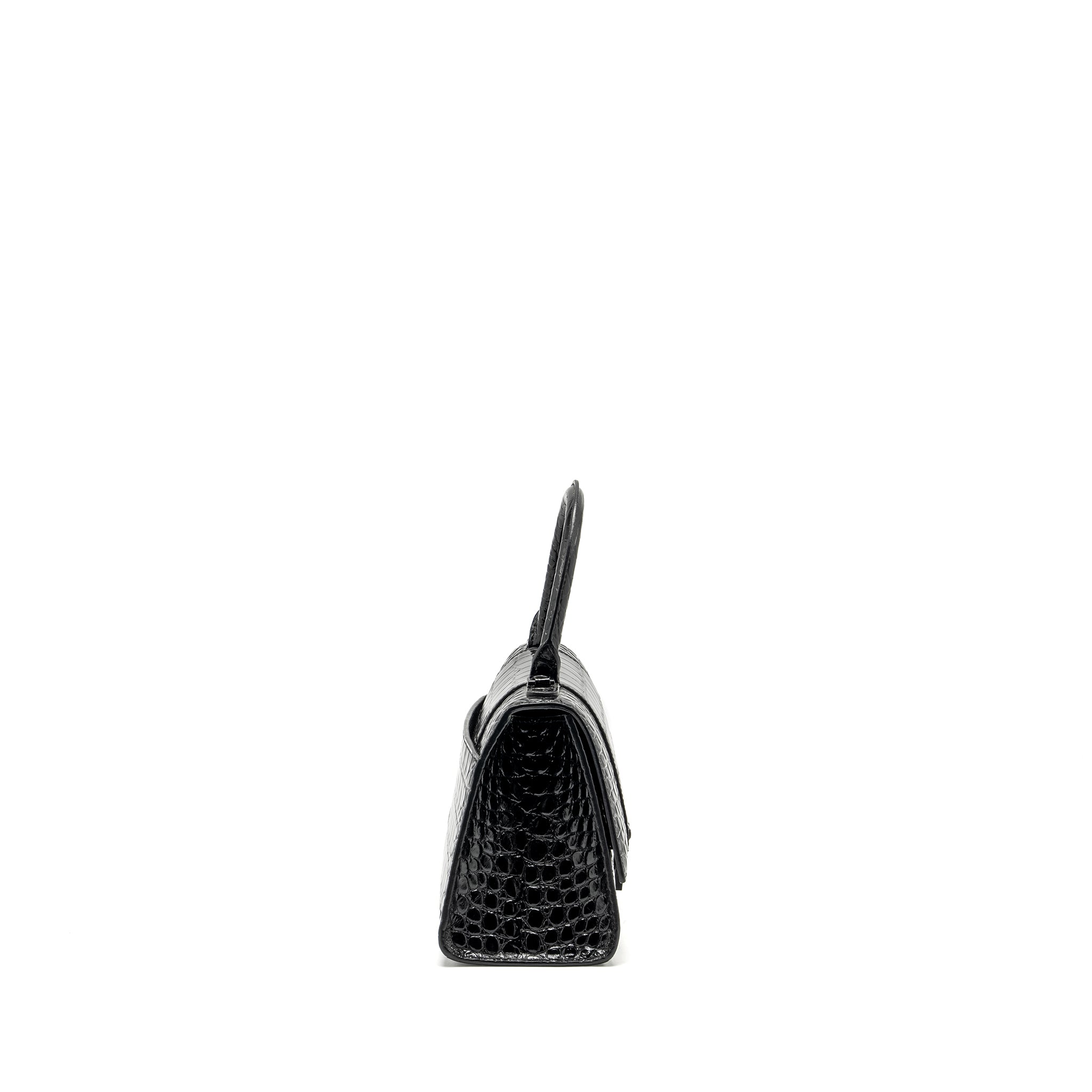 BALENCIAGA HOURGLASS S CROC-EMBOSSED CALFSKIN SO BLACK