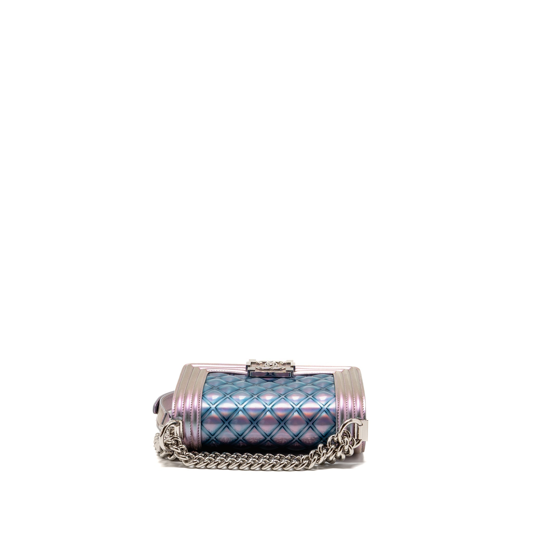 CHANEL SMALL BOY BAG LIMITED EDITION PATENT LEATHER IRIDESCENT LIGHT PURPLE SHW