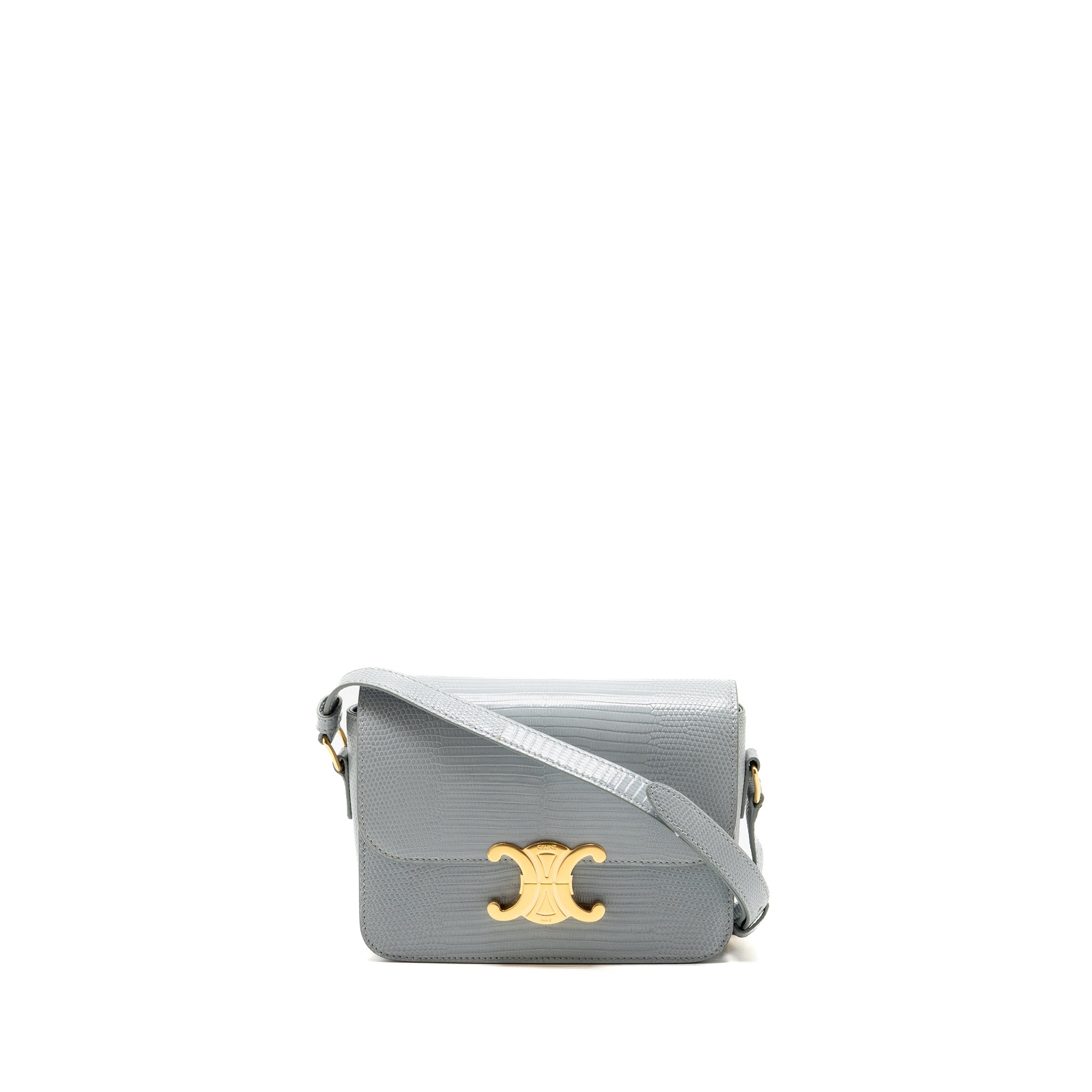 CELINE TEEN TRIOMPHE BAG LIZARD CLOUDY GREY GHW