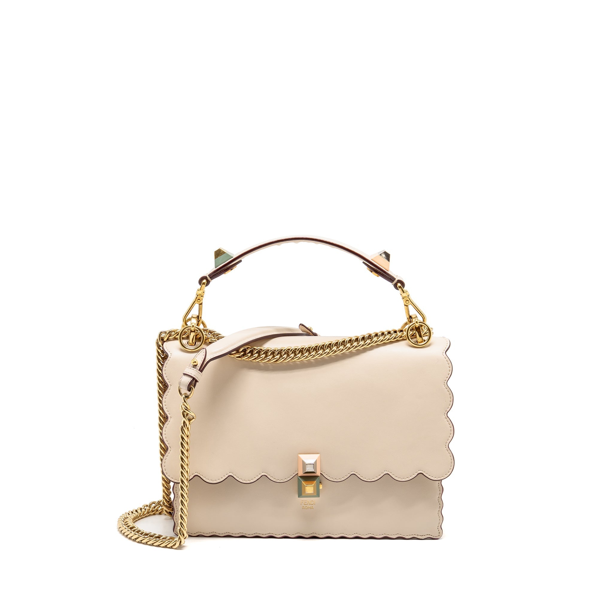 FENDI KAN I FLAP BAG CALFSKIN LEATHER CREAM WHITE LGHW