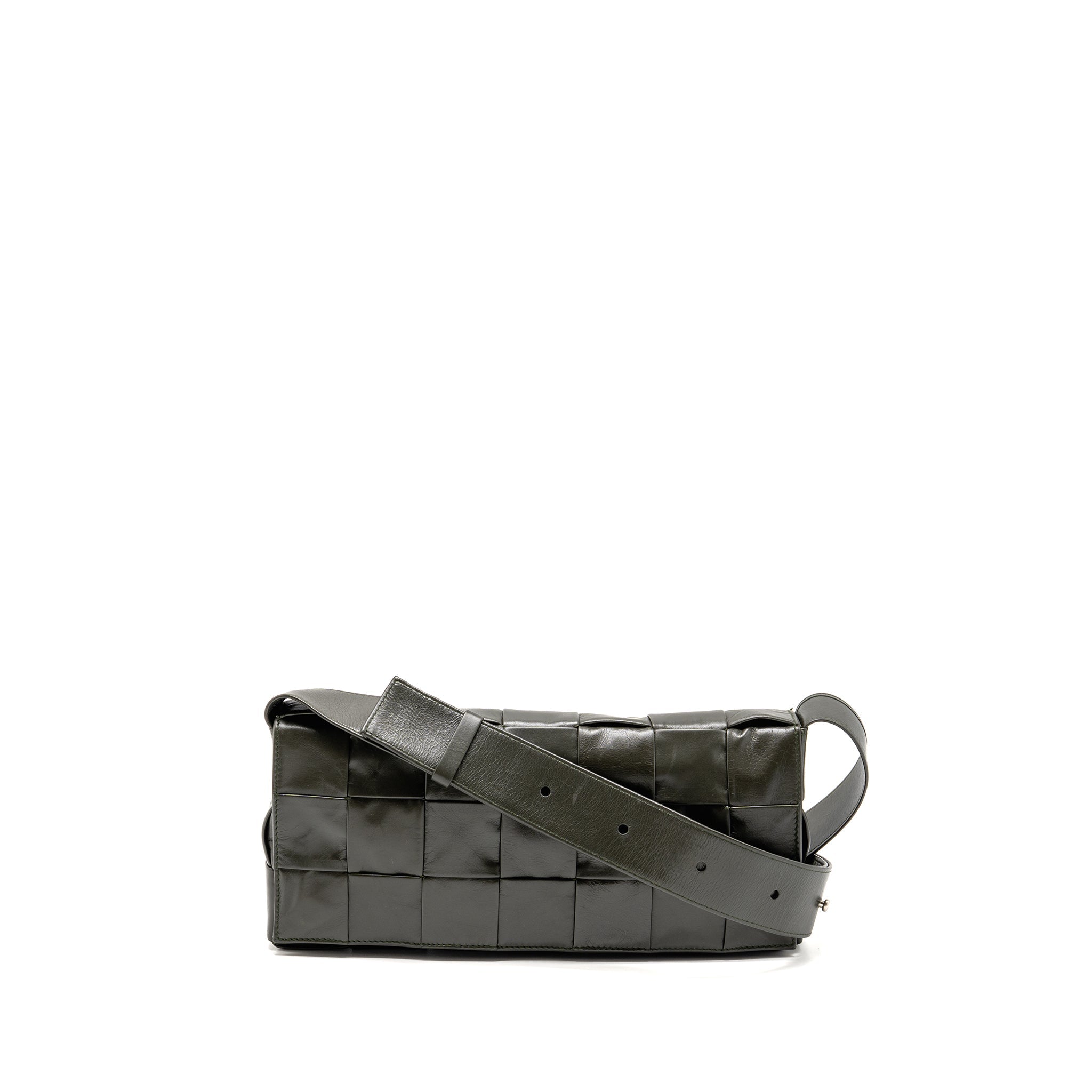 BOTTEGA VENETA CASSETTE CROSSBODY BAG LAMBSKIN DARK GREEN RUTHENIUM SHW
