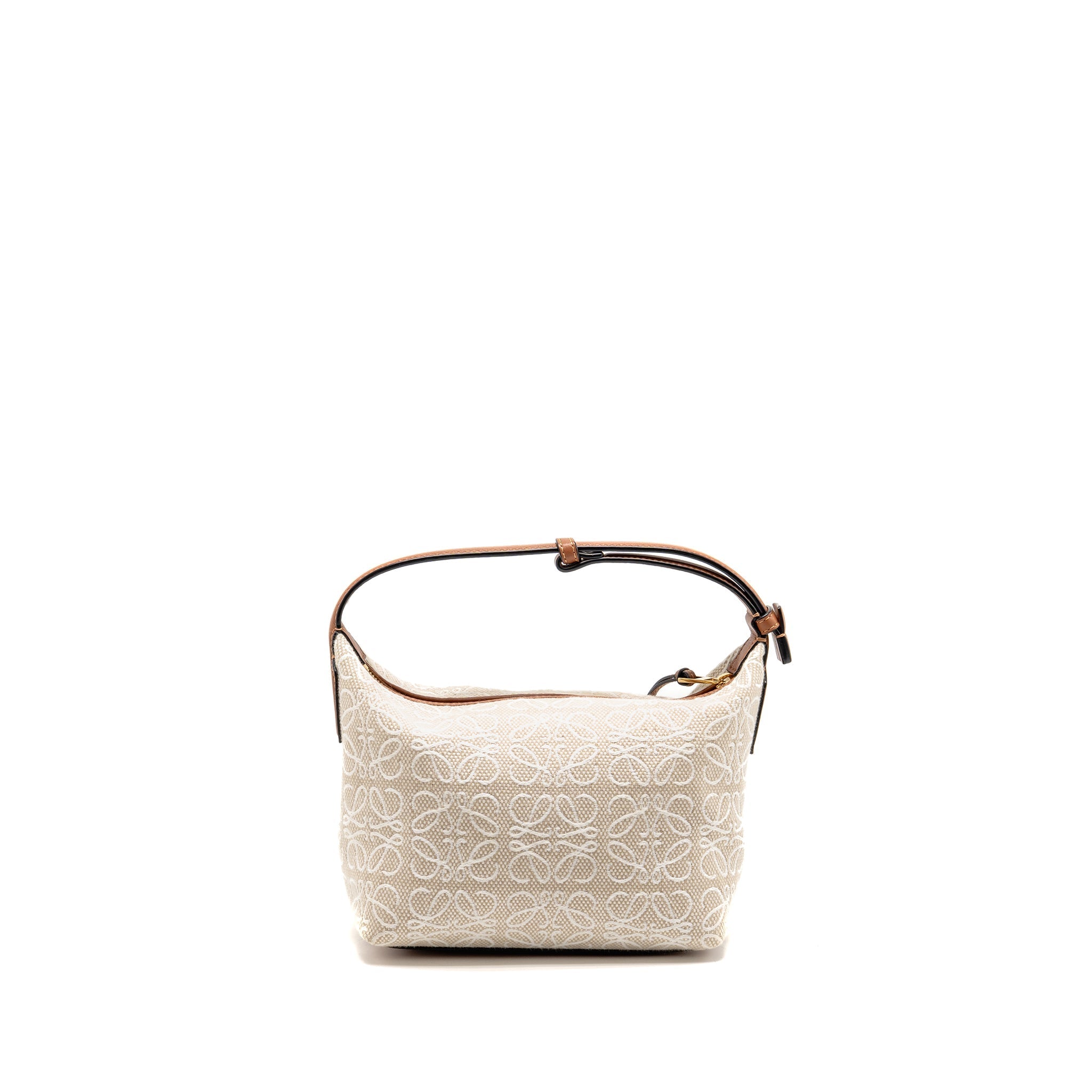LOEWE SMALL CUBI BAG ANAGRAM JACQUARD CALFSKIN BEIGE/BROWN GHW