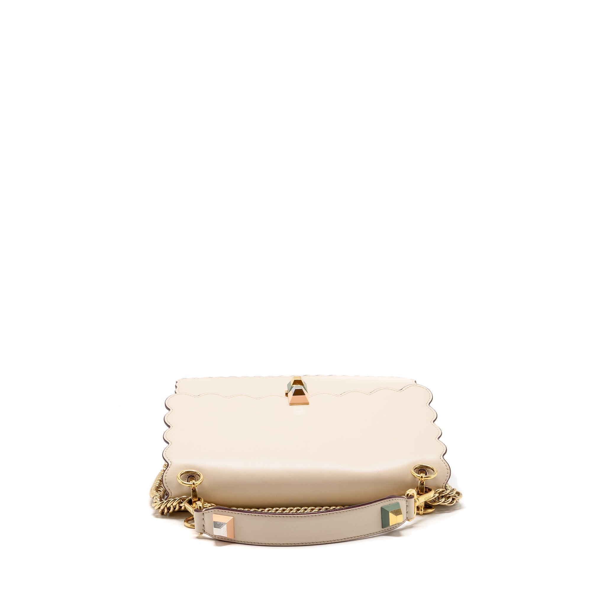 FENDI KAN I FLAP BAG CALFSKIN LEATHER CREAM WHITE LGHW