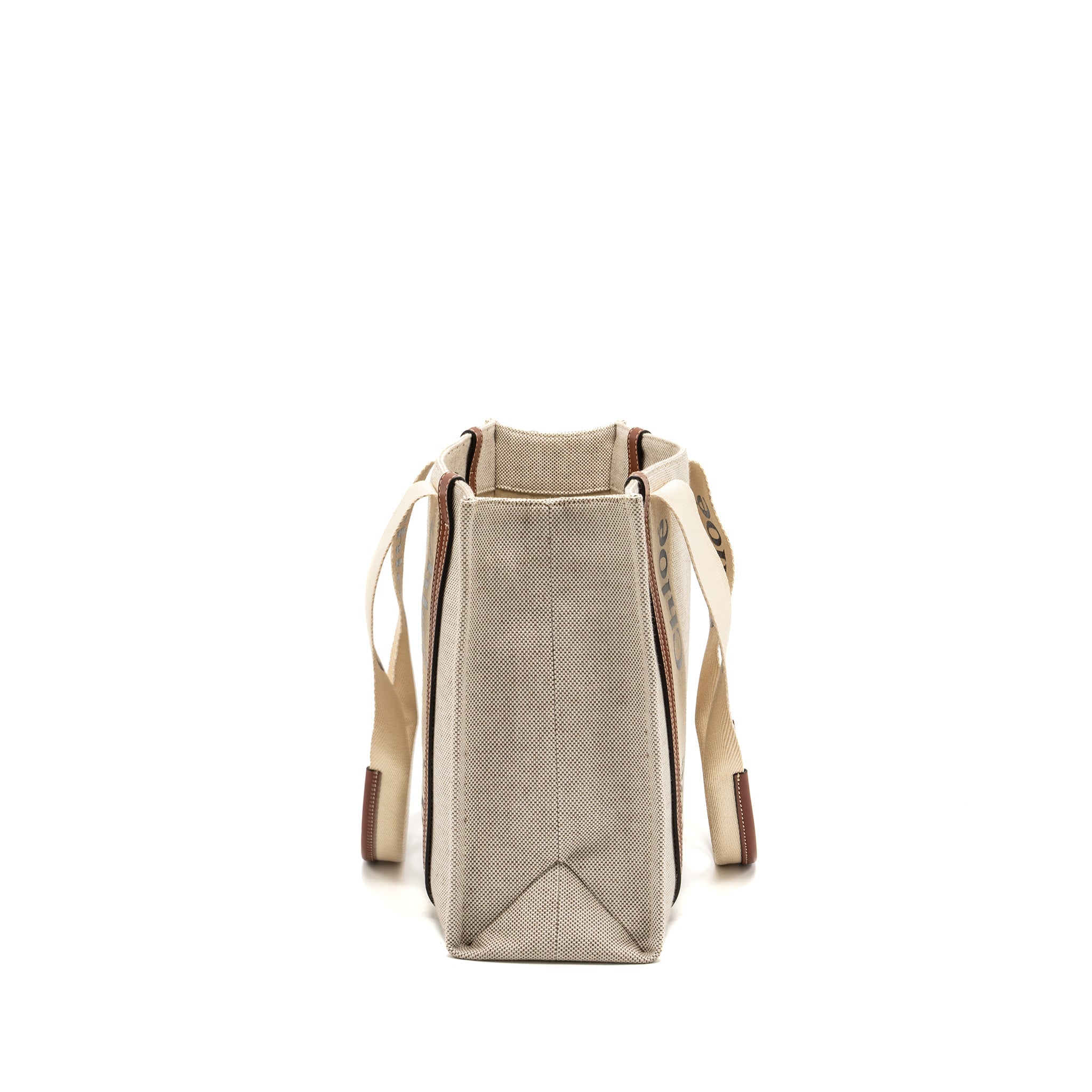 CHLOE MEDIUM WOODY TOTE BAG CANVAS WHITE/BROWN