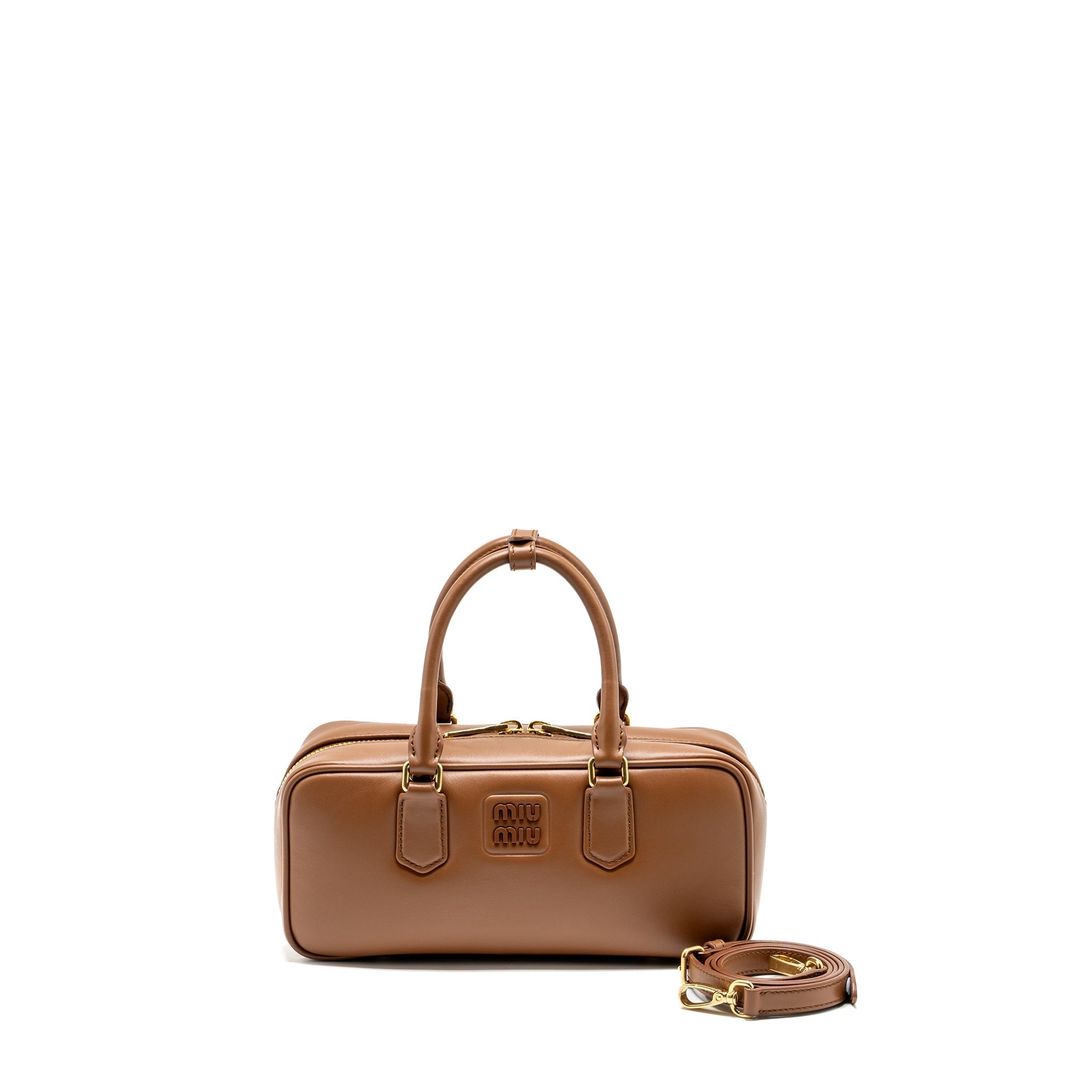 MIU MIU COGNAC ARCADIE LEATHER BAG GHW