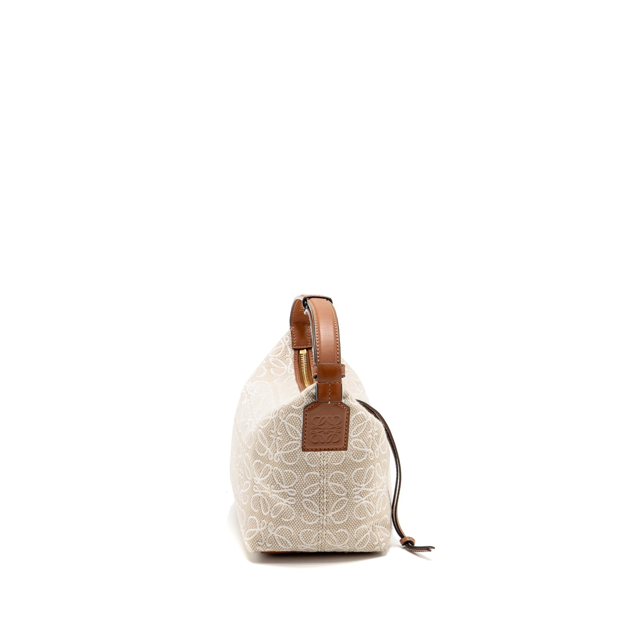 LOEWE SMALL CUBI BAG ANAGRAM JACQUARD CALFSKIN BEIGE/BROWN GHW