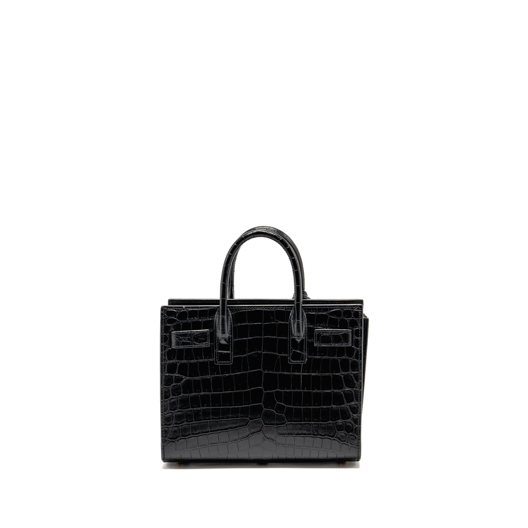 SAINT LAURENT/YSL NANO SAC DE JOUR CROC-EMBOSSED CALFSKIN BLACK GHW