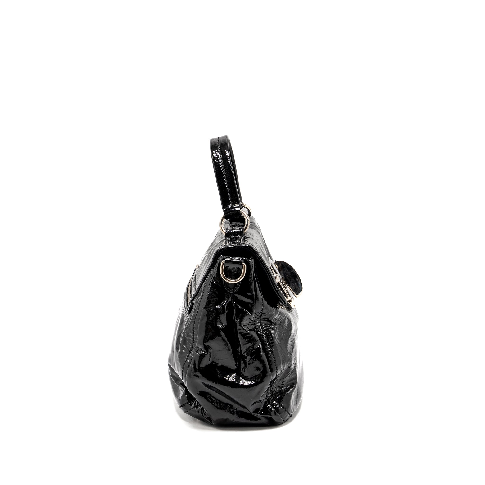 MIU MIU TURNLOCK TOTE BAG PATENT BLACK SHW