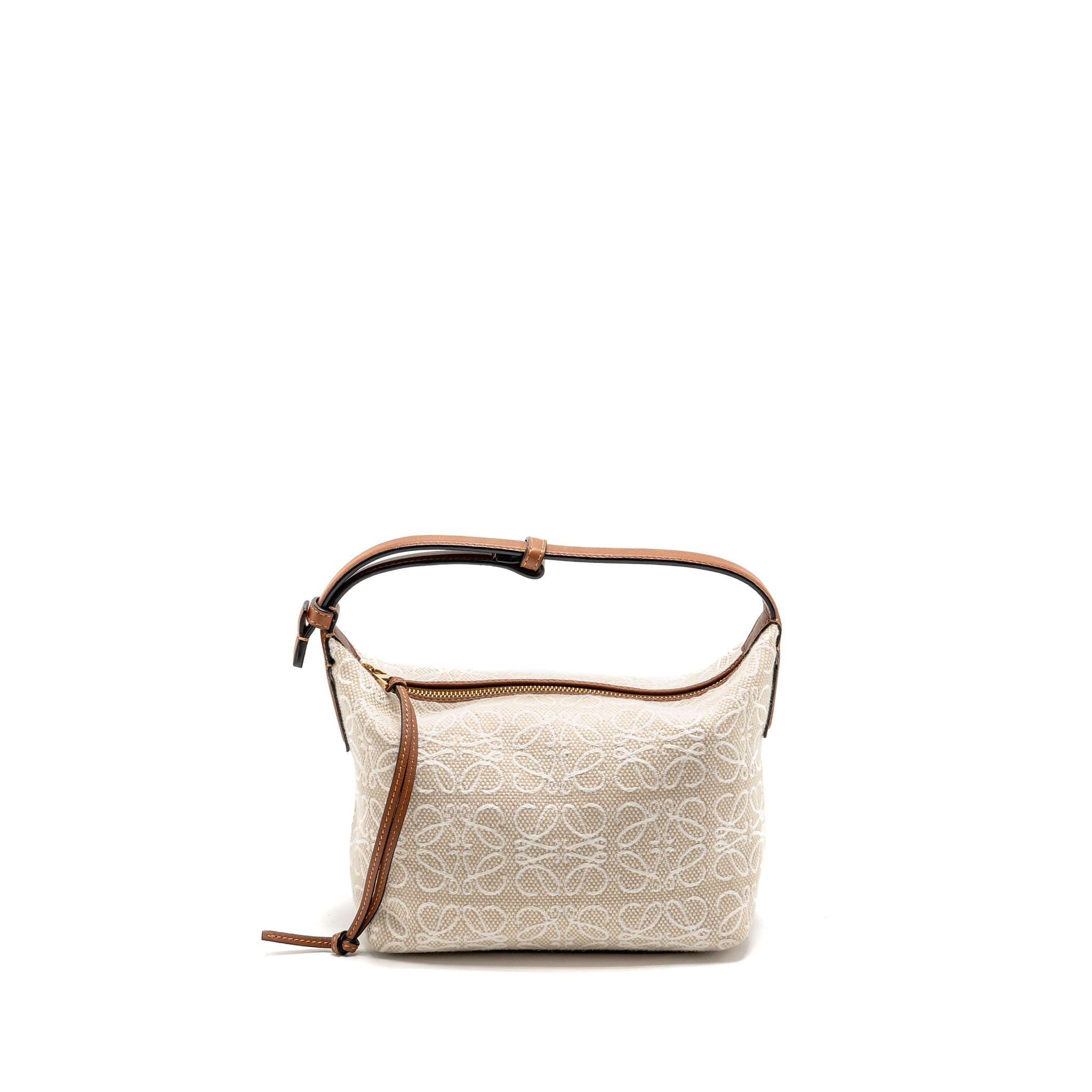 LOEWE SMALL CUBI BAG ANAGRAM JACQUARD CALFSKIN BEIGE/BROWN GHW