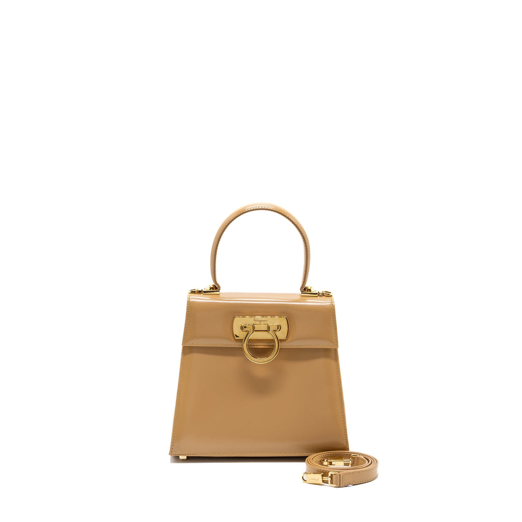 SALVATORE FERRAGAMO ICONIC TOP HANDLE CALFSKIN BEIGE GHW