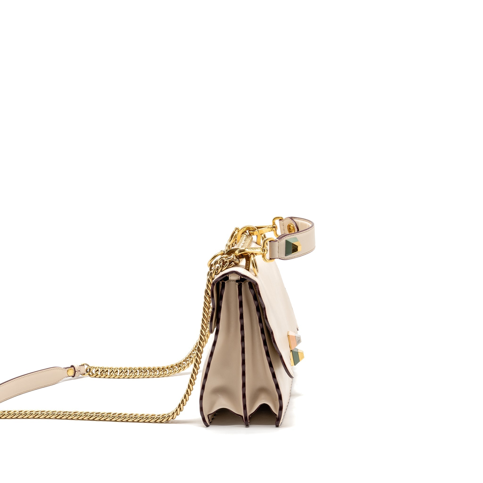 FENDI KAN I FLAP BAG CALFSKIN LEATHER CREAM WHITE LGHW