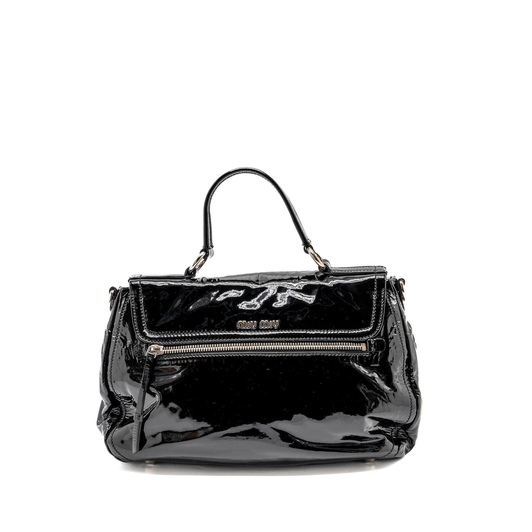MIU MIU TURNLOCK TOTE BAG PATENT BLACK SHW
