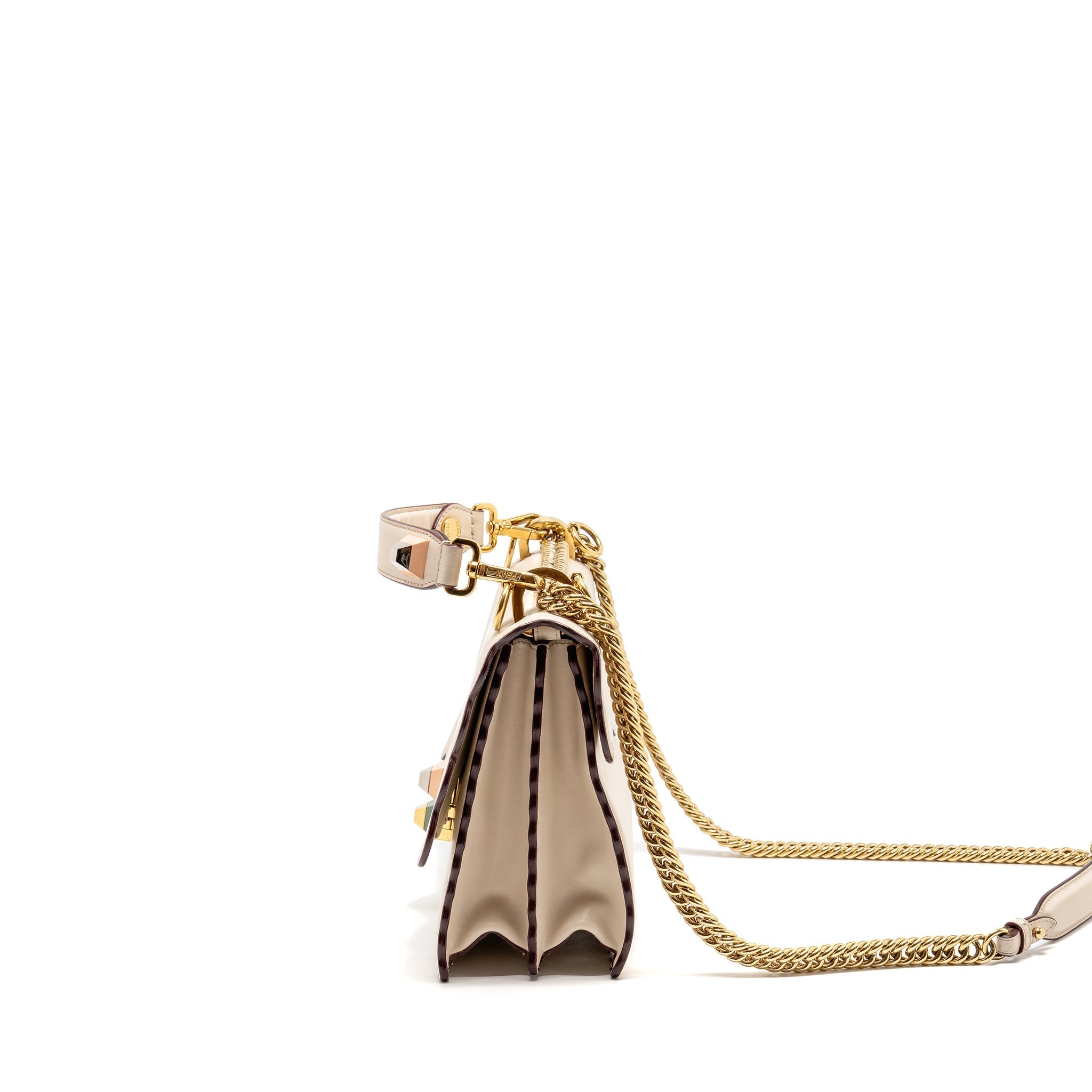 FENDI KAN I FLAP BAG CALFSKIN LEATHER CREAM WHITE LGHW