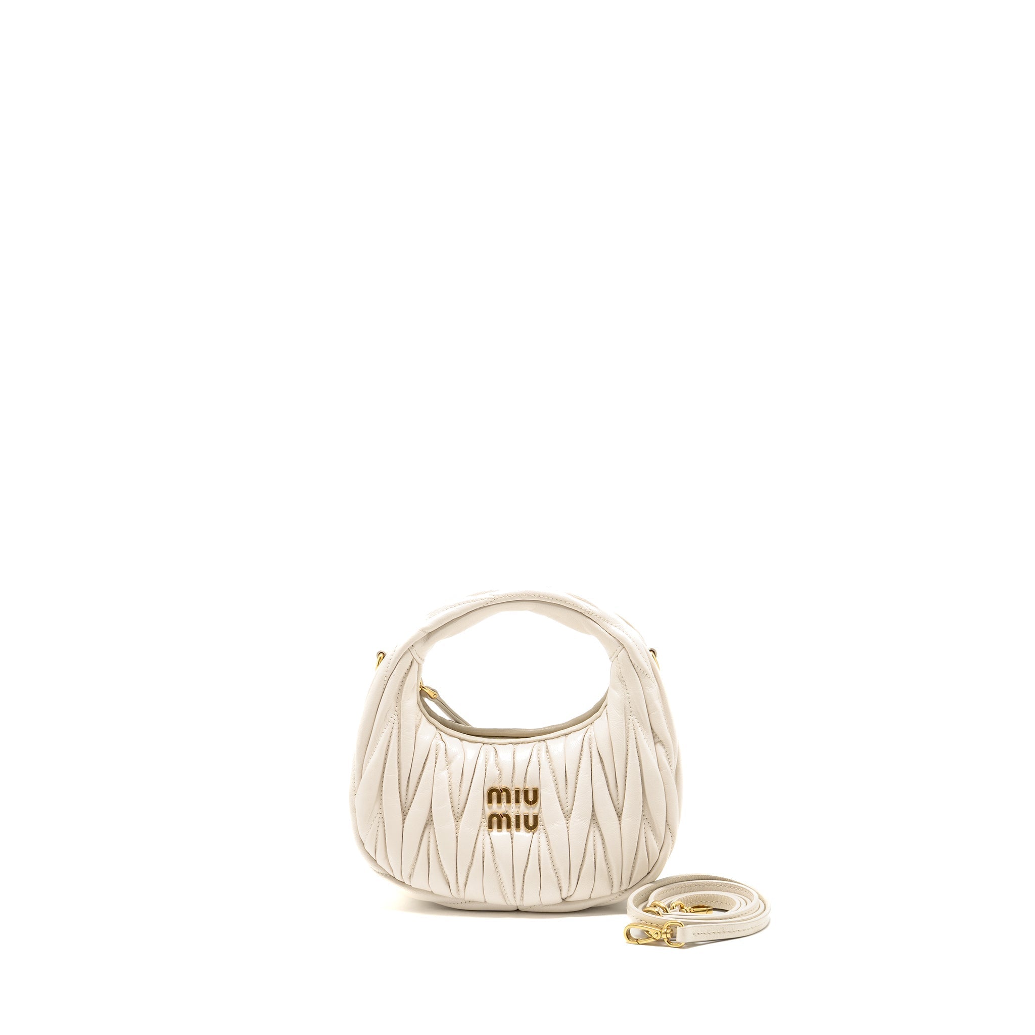 MIU MIU WANDER MATELASSE MINI HOBO BAG NAPPA LAMBSKIN WHITE GHW