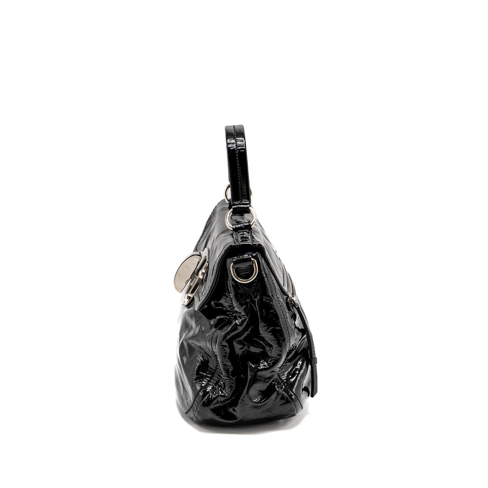 MIU MIU TURNLOCK TOTE BAG PATENT BLACK SHW