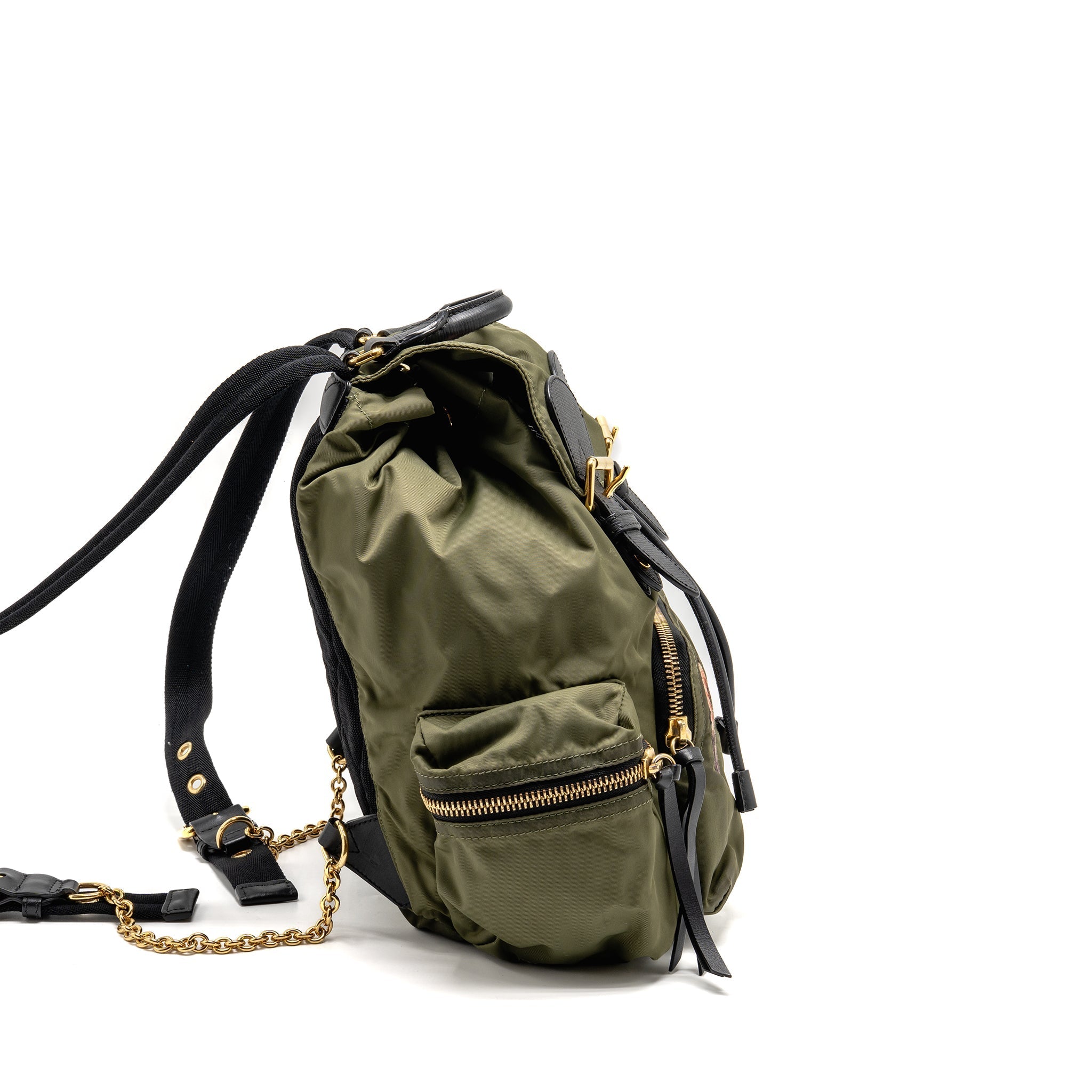 BURBERRY PATCHES RUCKSACK MEDIUM BACKPACK NYLON DARK GREEN GHW