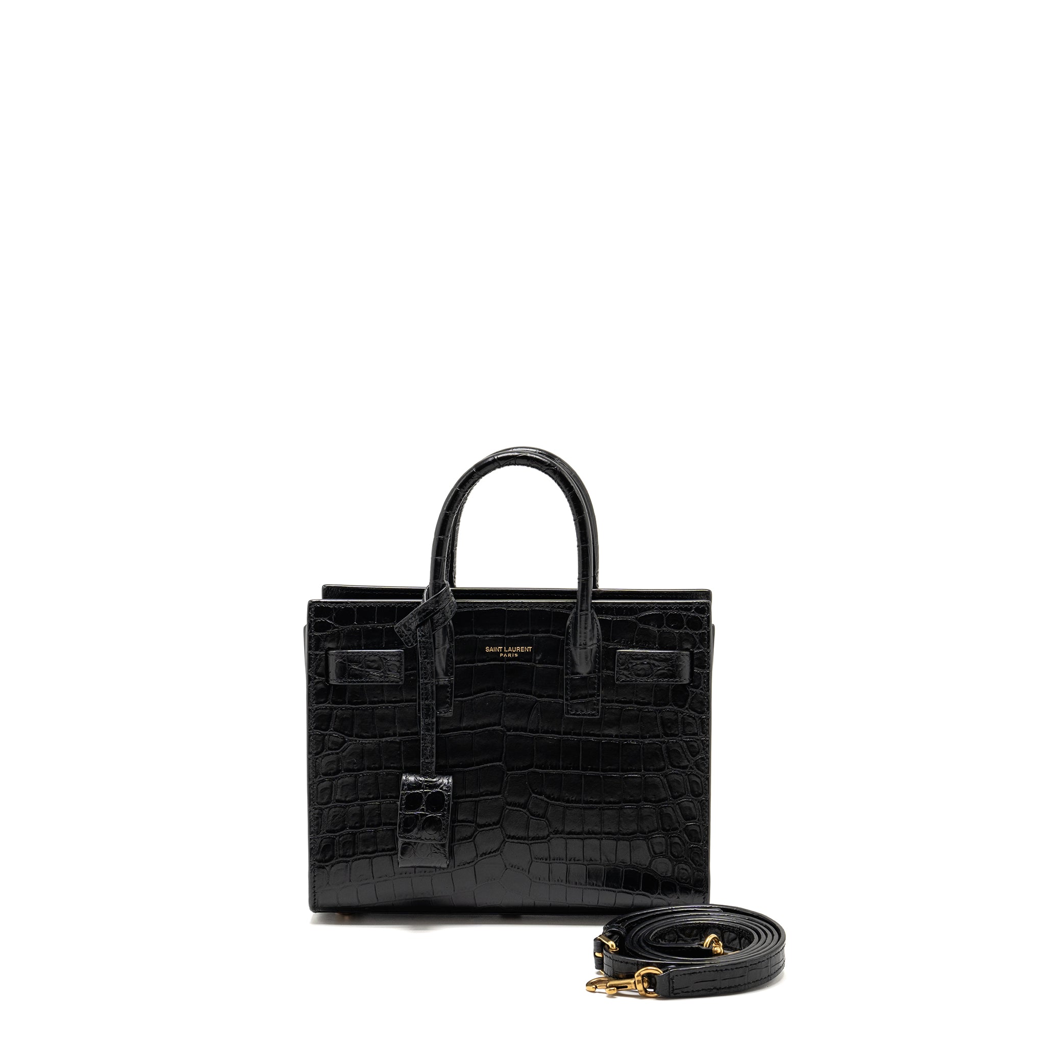 SAINT LAURENT/YSL NANO SAC DE JOUR CROC-EMBOSSED CALFSKIN BLACK GHW