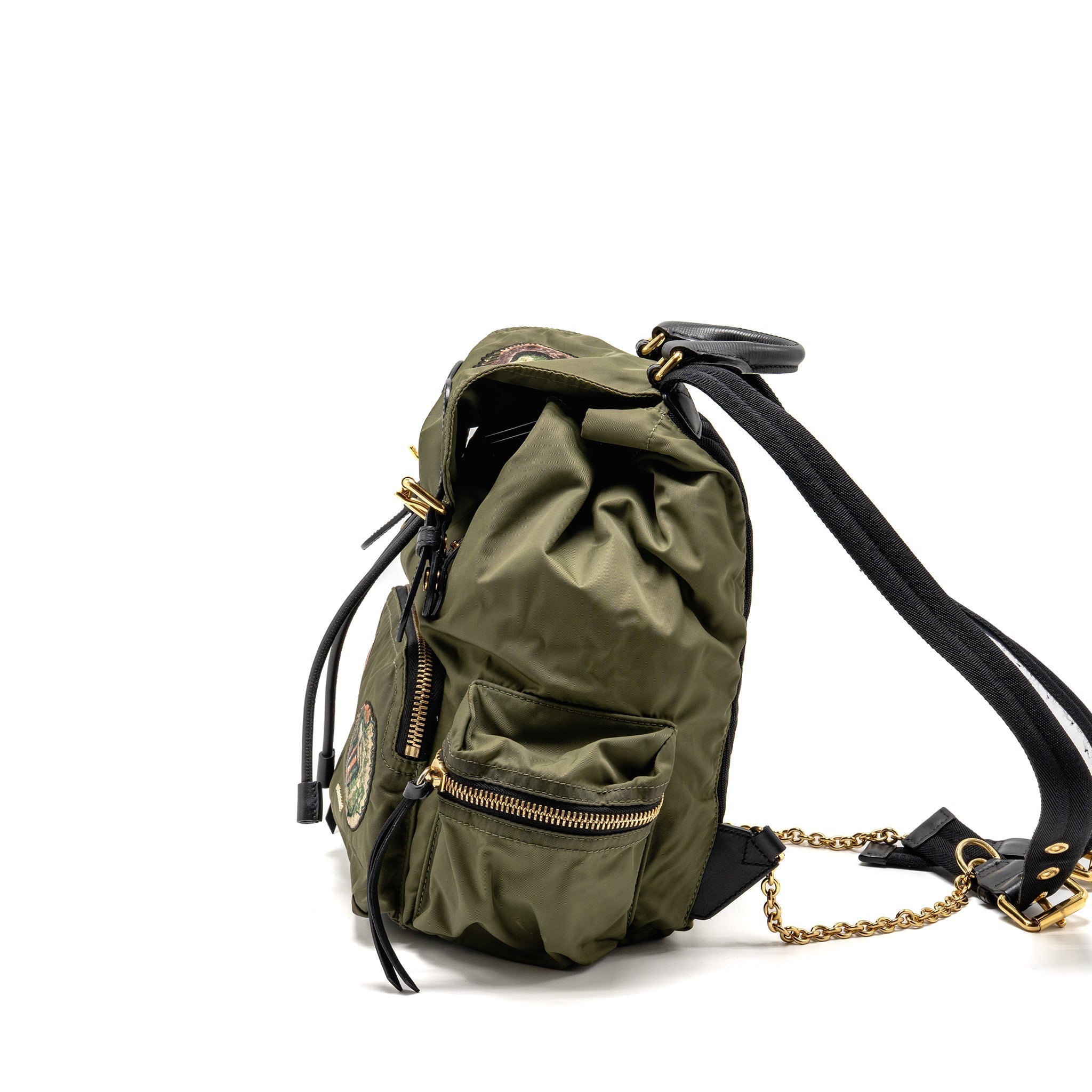 BURBERRY PATCHES RUCKSACK MEDIUM BACKPACK NYLON DARK GREEN GHW