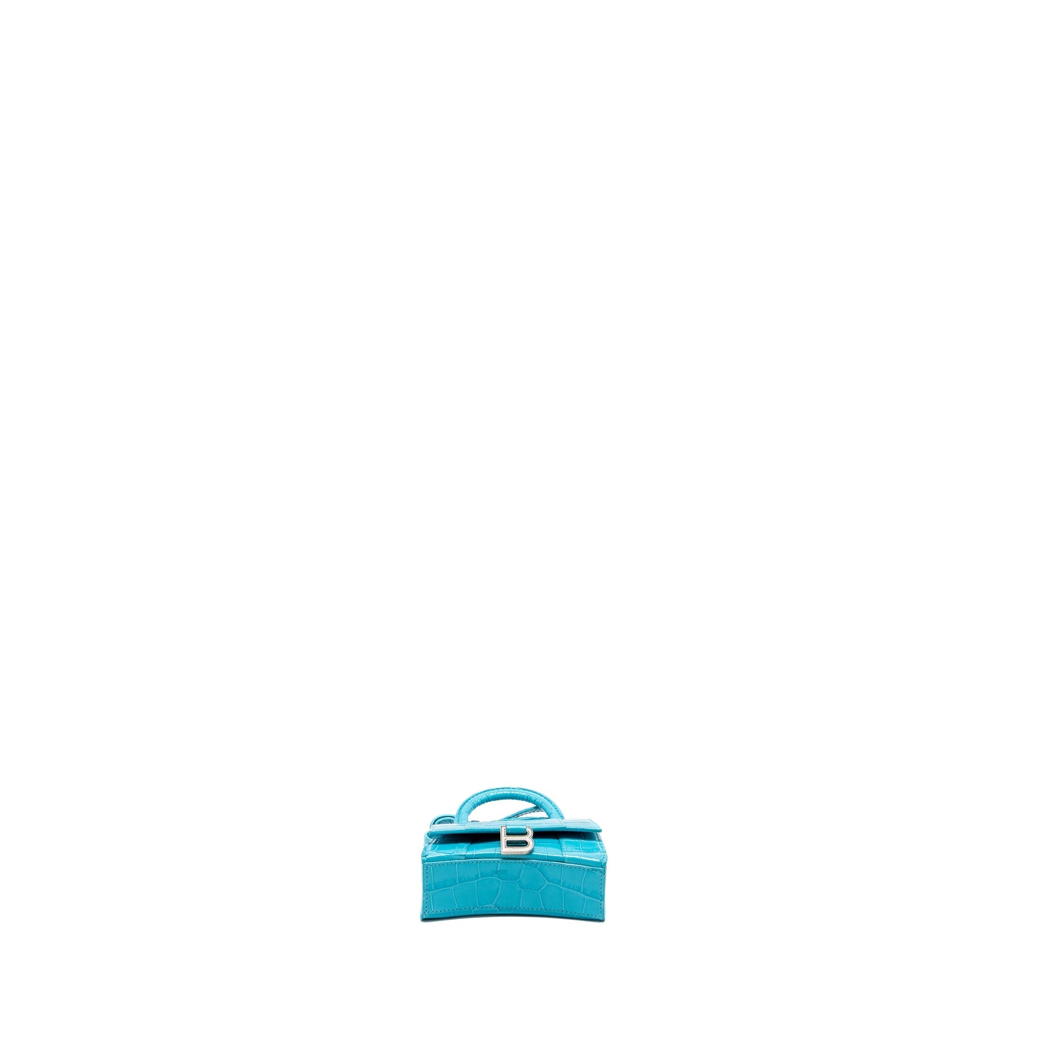 BALENCIAGA MINI HOURGLASS EMBOSSED CALFSKIN BLUE SHW