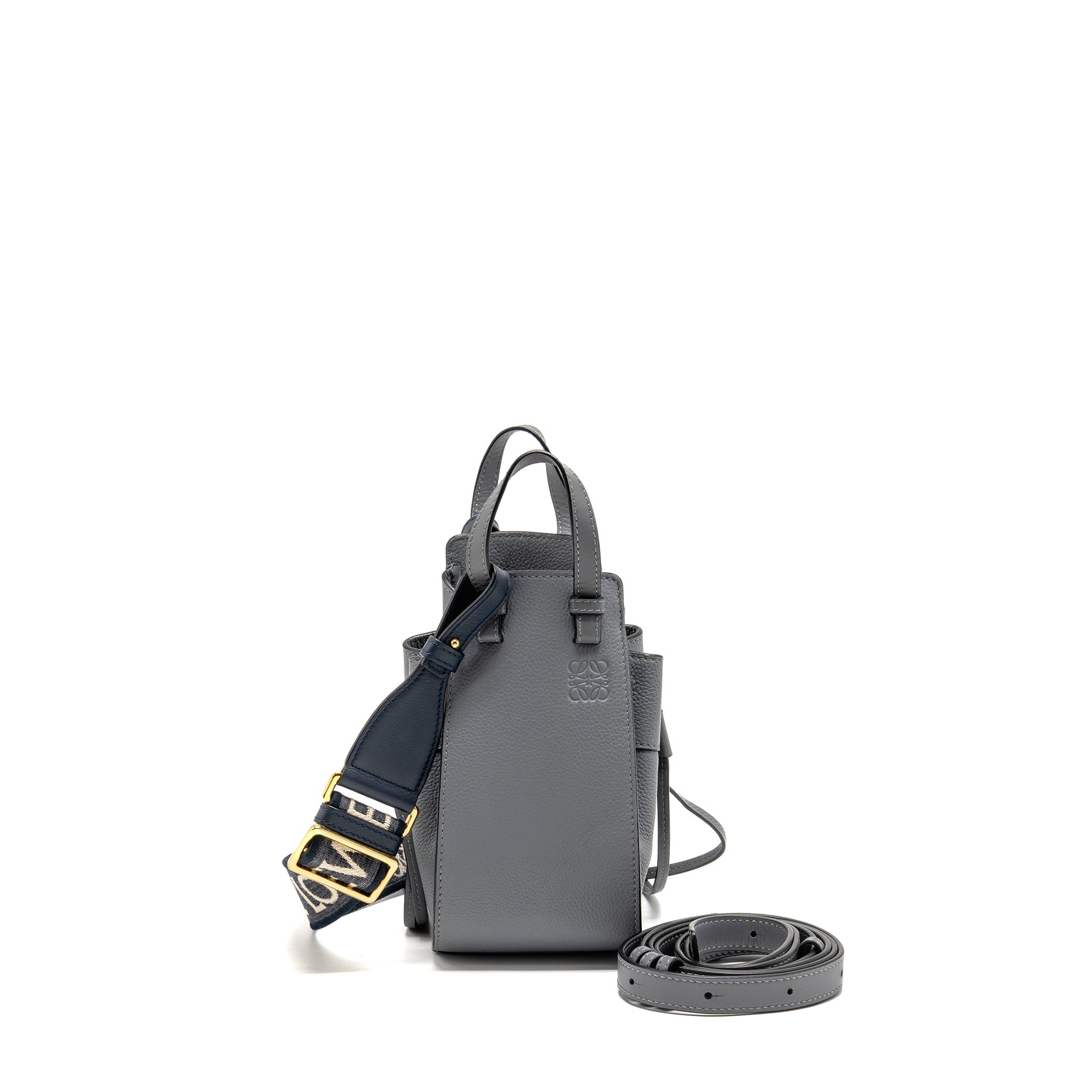LOEWE MINI HAMMOCK DRAWSTRING BAG GRAINED CALFSKIN GREY GHW