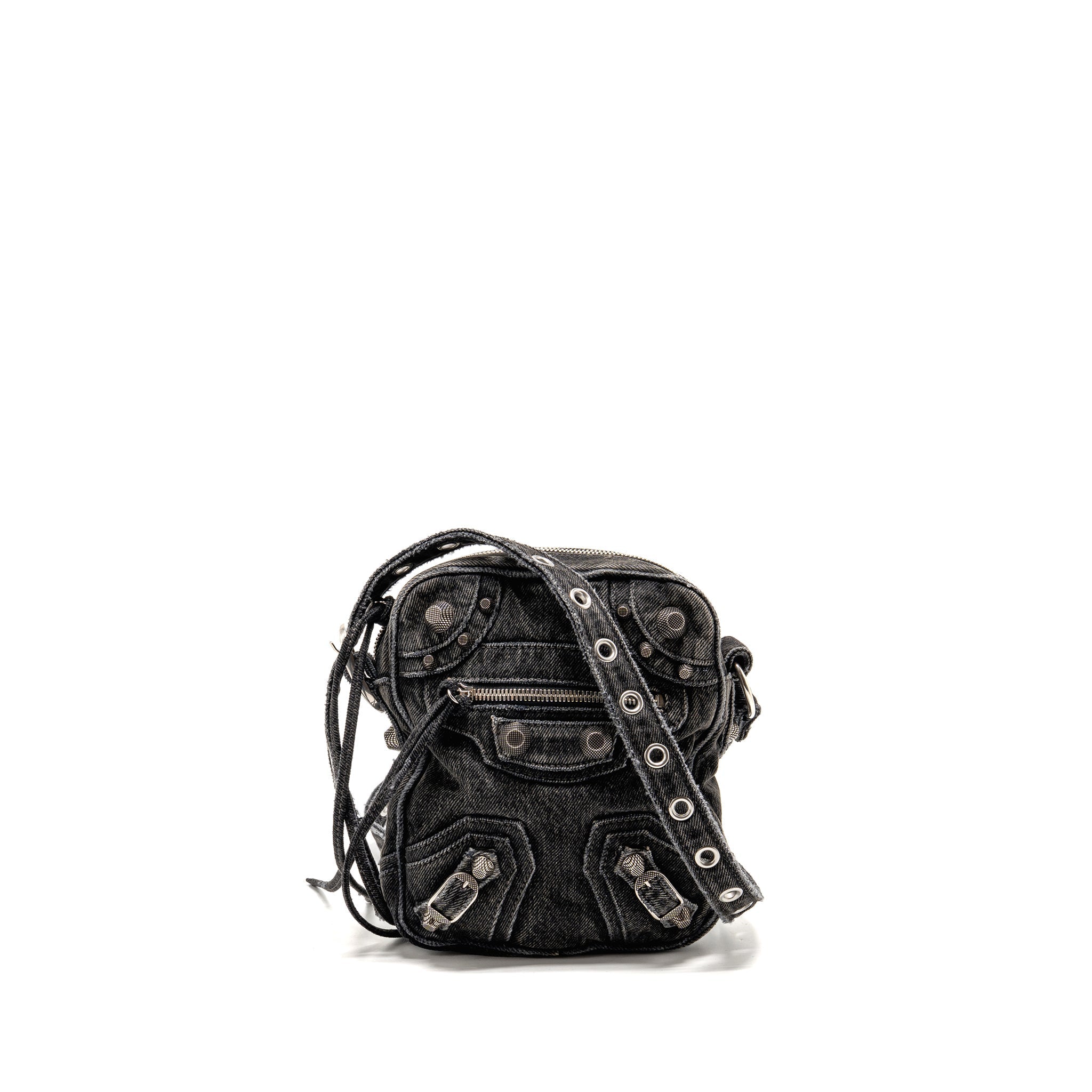 BALENCIAGA LE CAGOLE CROSSBODY BAG DENIM BLACK SHW