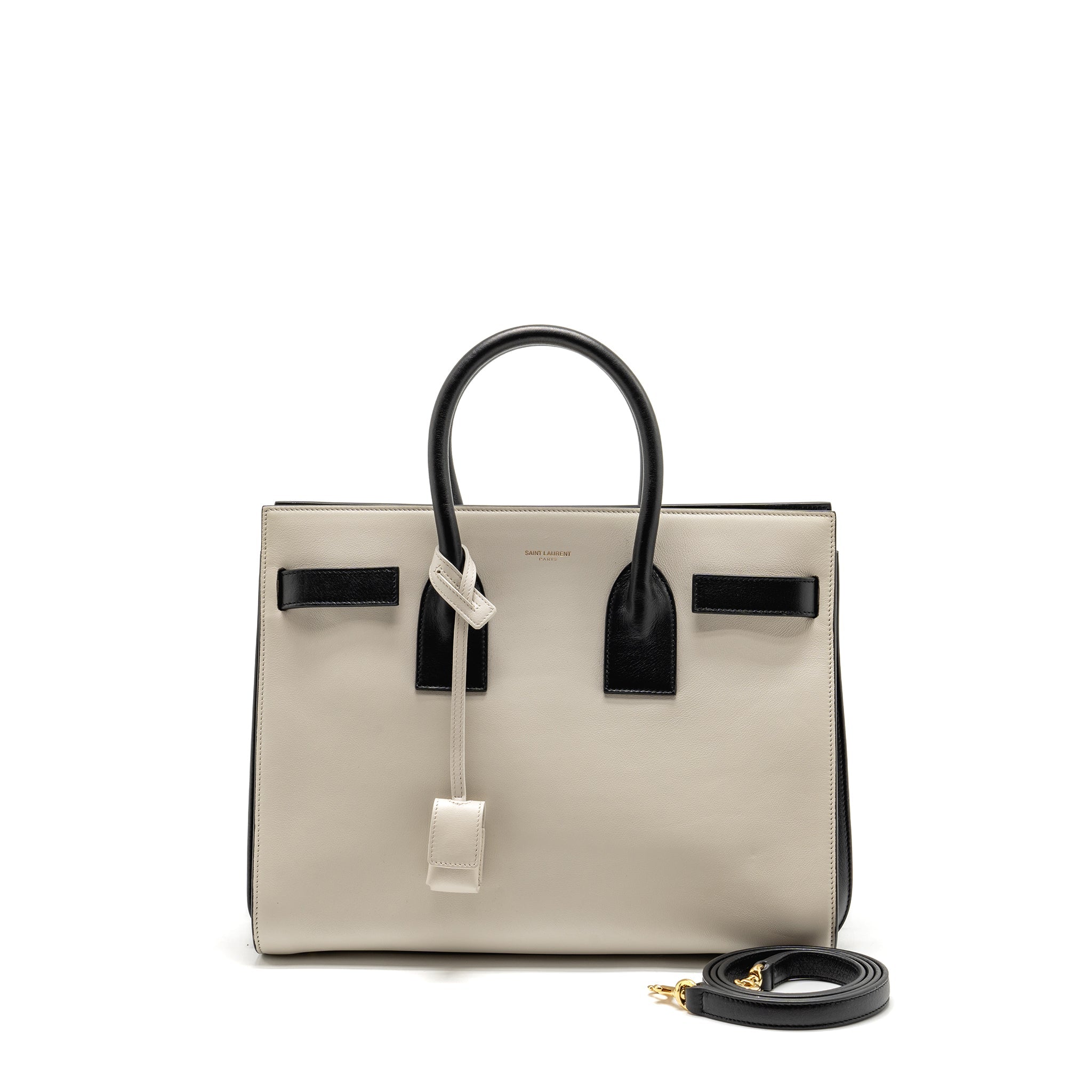SAINT LAURENT /YSL SMALL SAC DE JOUR TOTE BAG CALFSKIN WHITE / BLACK GHW