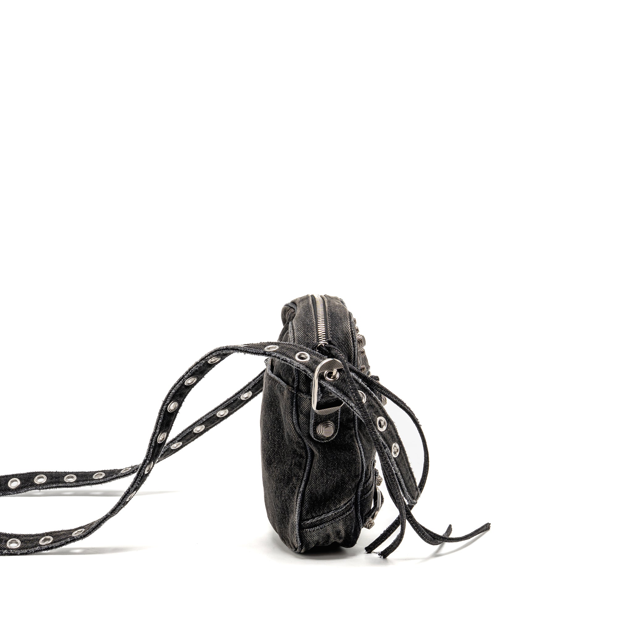 BALENCIAGA LE CAGOLE CROSSBODY BAG DENIM BLACK SHW