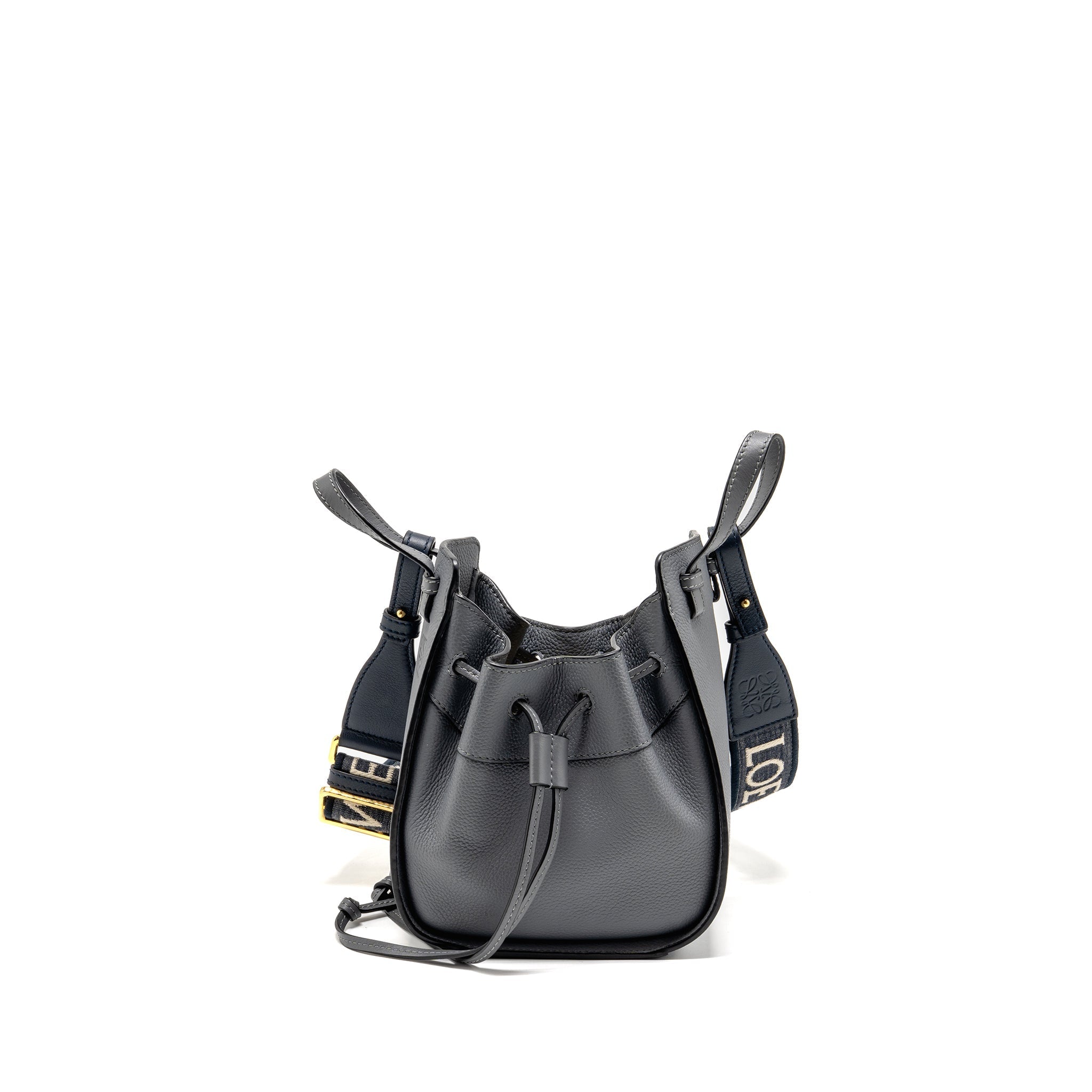 LOEWE MINI HAMMOCK DRAWSTRING BAG GRAINED CALFSKIN GREY GHW