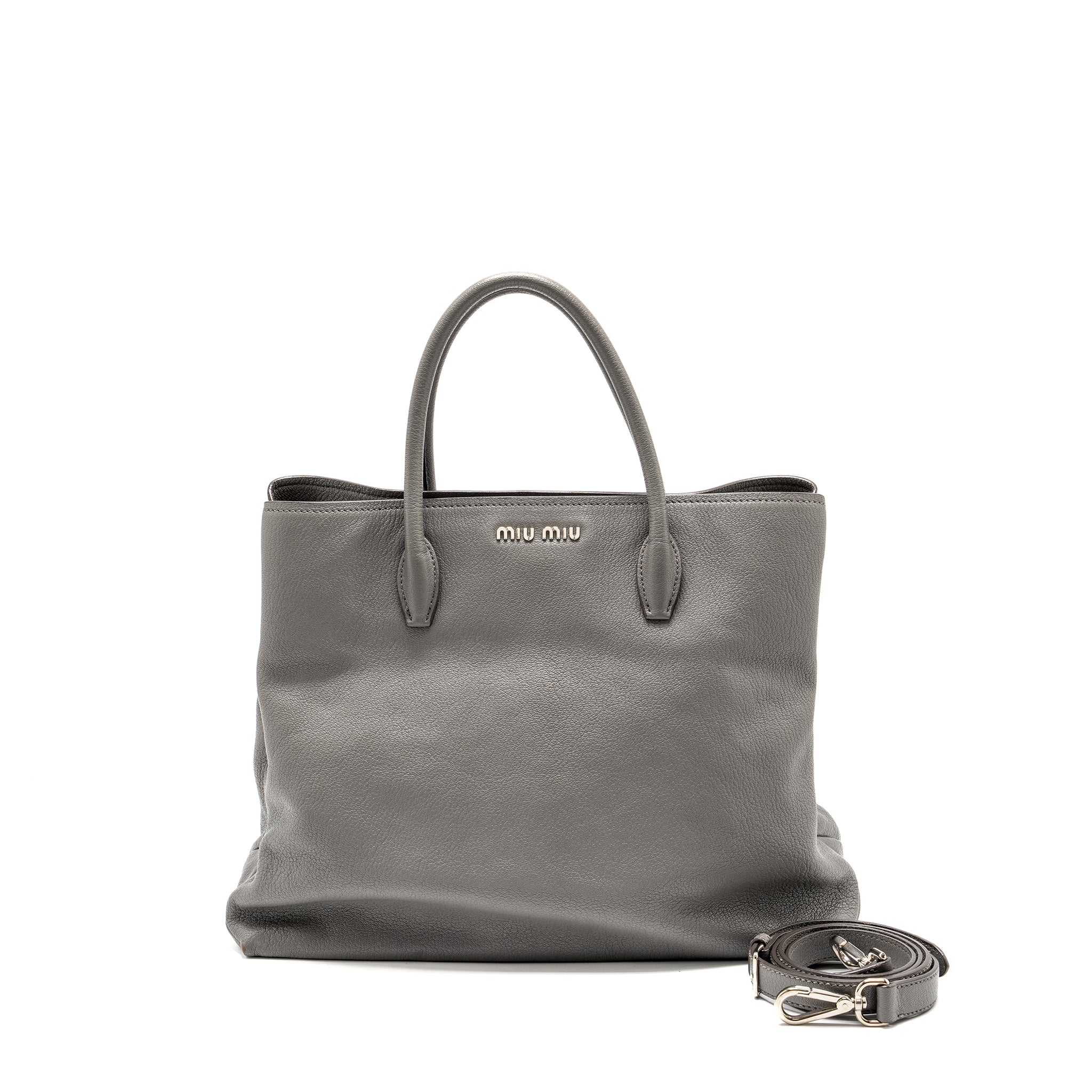 MIU MIU TOTE BAG LEATHER GREY SHW