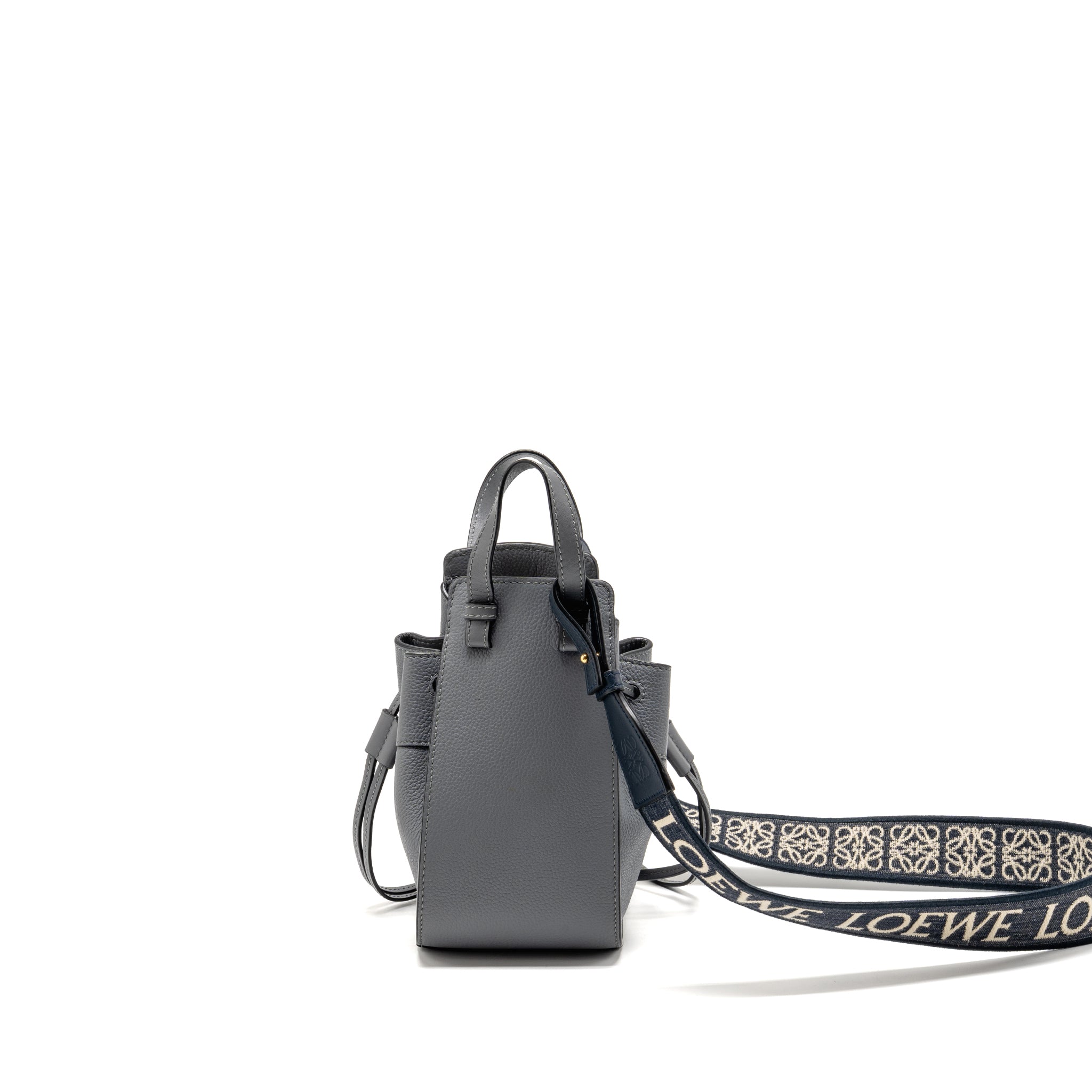 LOEWE MINI HAMMOCK DRAWSTRING BAG GRAINED CALFSKIN GREY GHW