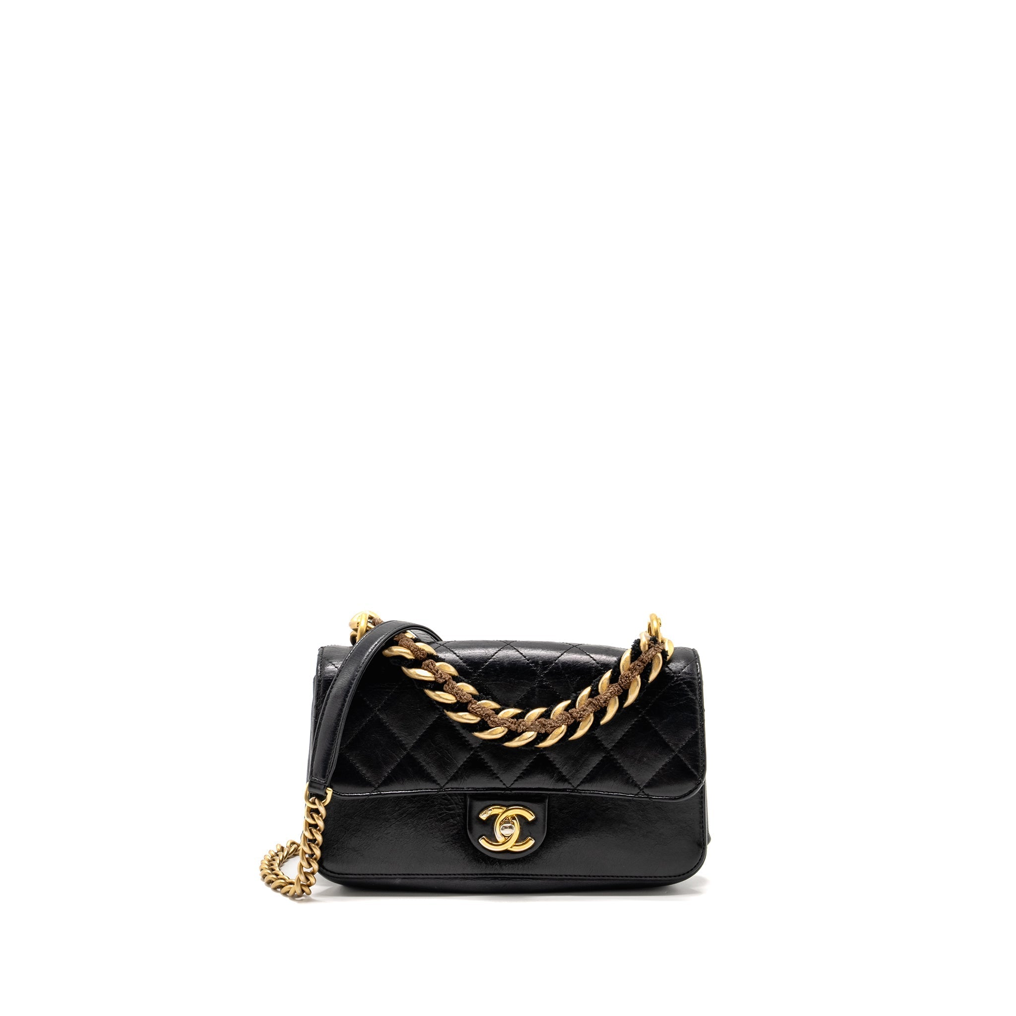 CHANEL QUILTED FLAP BAG WITH GIANT CHAIN HANDLE CALFSKIN BLACK GHW