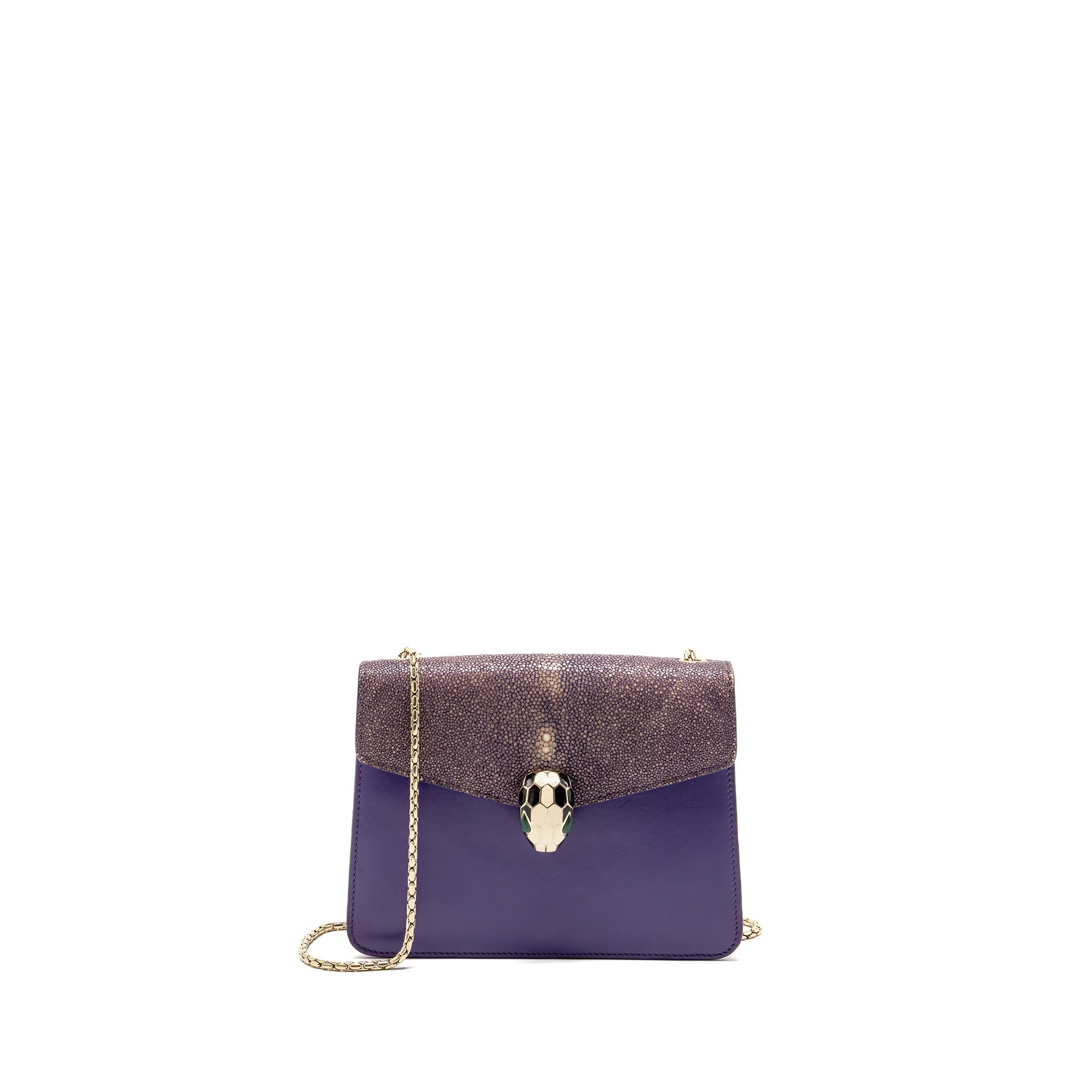 BVLGARI SERPENTI FOREVER BAG CRYSTAL GALUCHAT/CALFSKIN PURPLE LGHW