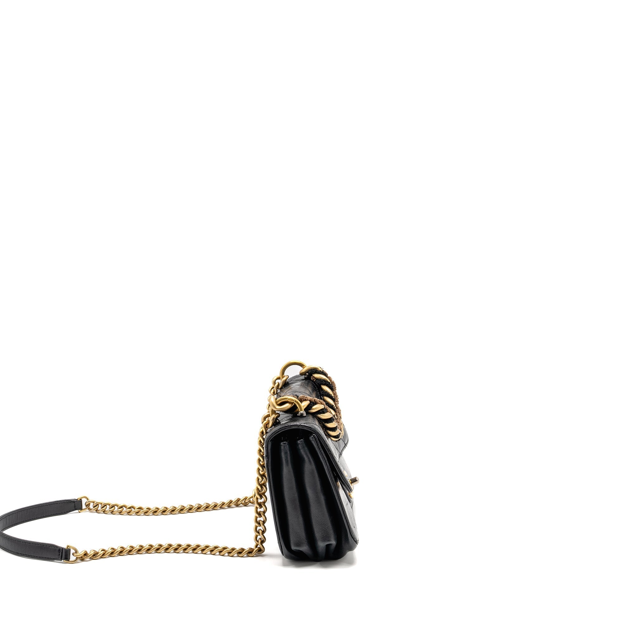 CHANEL QUILTED FLAP BAG WITH GIANT CHAIN HANDLE CALFSKIN BLACK GHW