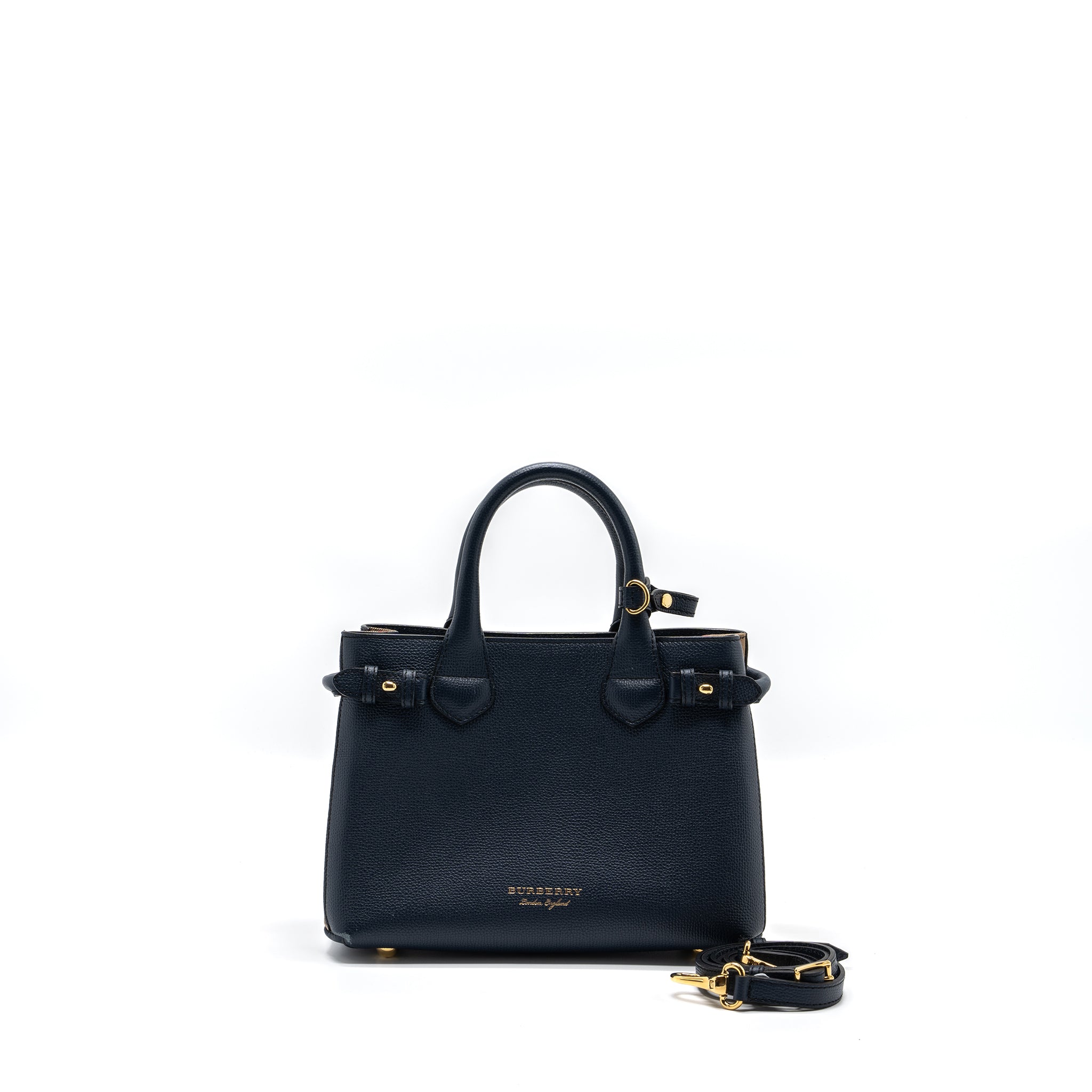 BURBERRY HOUSE CHECK BANNER TOTE BAG CALFSKIN NAVY/MULTICOLOURED GHW