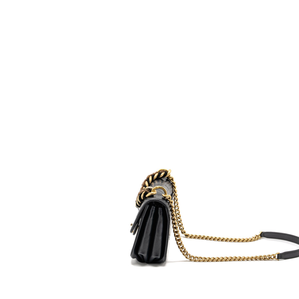 CHANEL QUILTED FLAP BAG WITH GIANT CHAIN HANDLE CALFSKIN BLACK GHW