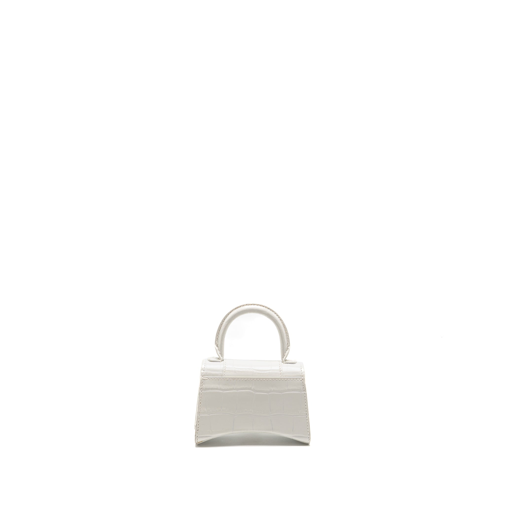 BALENCIAGA MINI HOURGLASS BAG CROC EMBOSSED CALFSKIN WHITE SHW