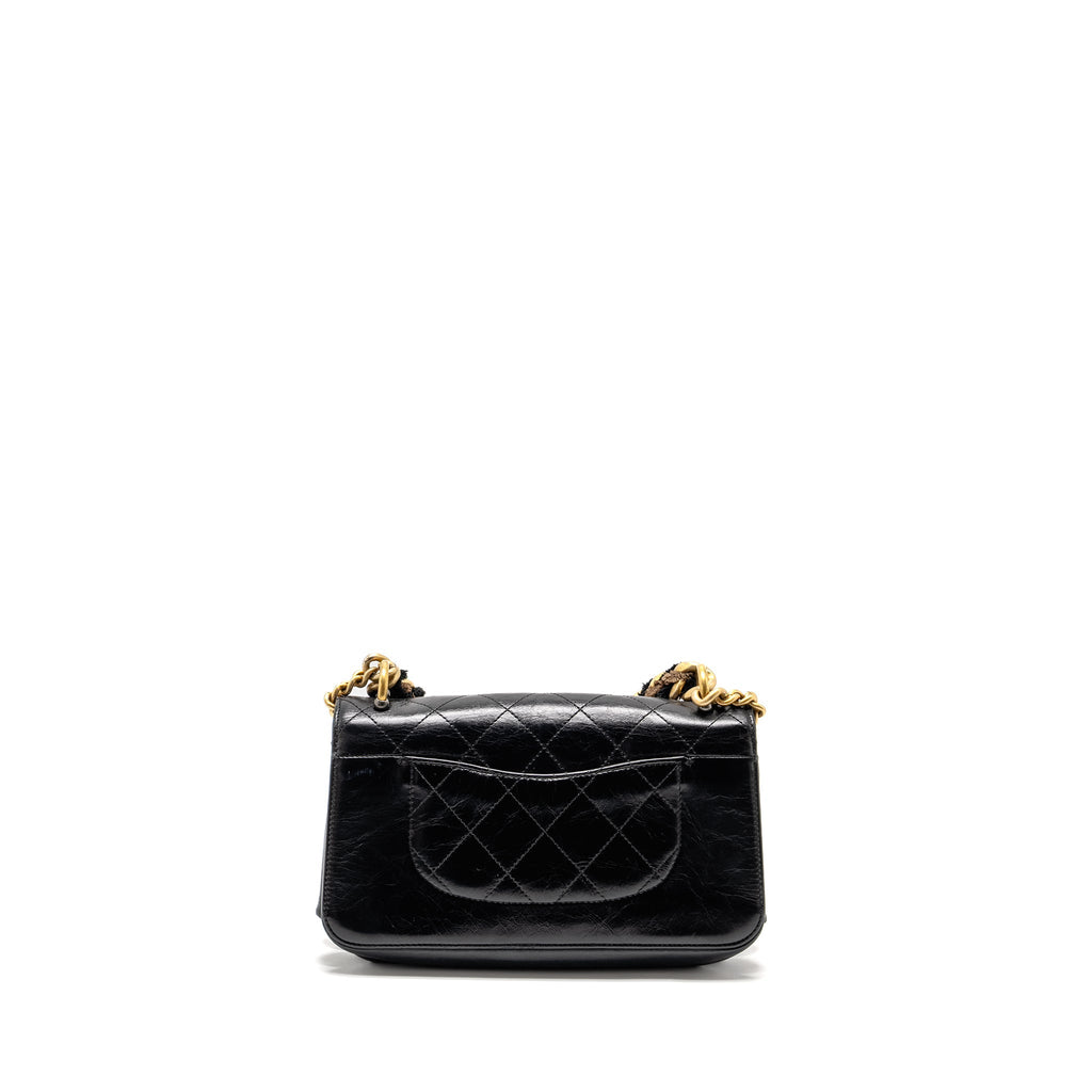 CHANEL QUILTED FLAP BAG WITH GIANT CHAIN HANDLE CALFSKIN BLACK GHW